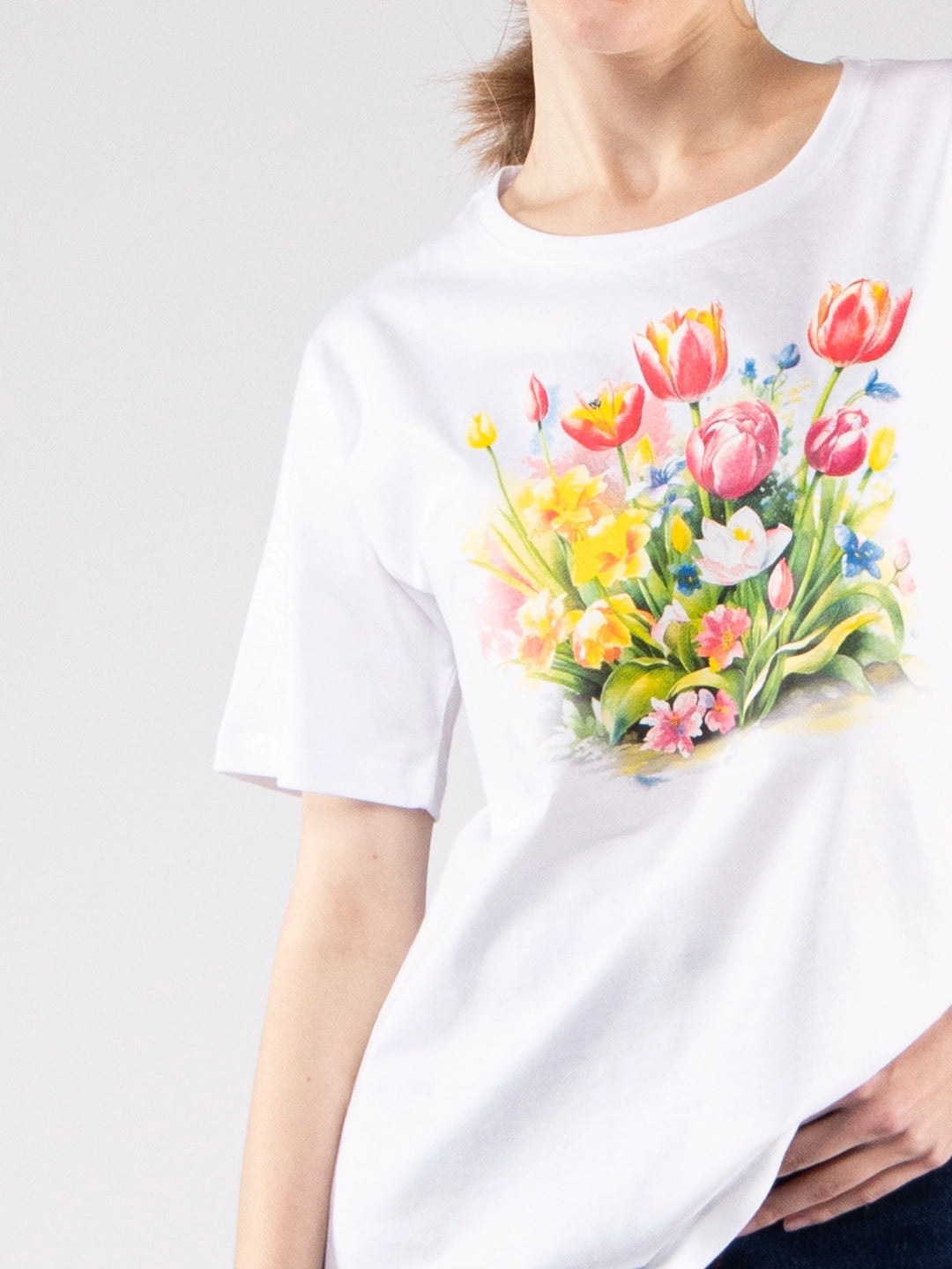 Camisetas Achega - Camiseta femenina 100 % algodón con estampado floral.