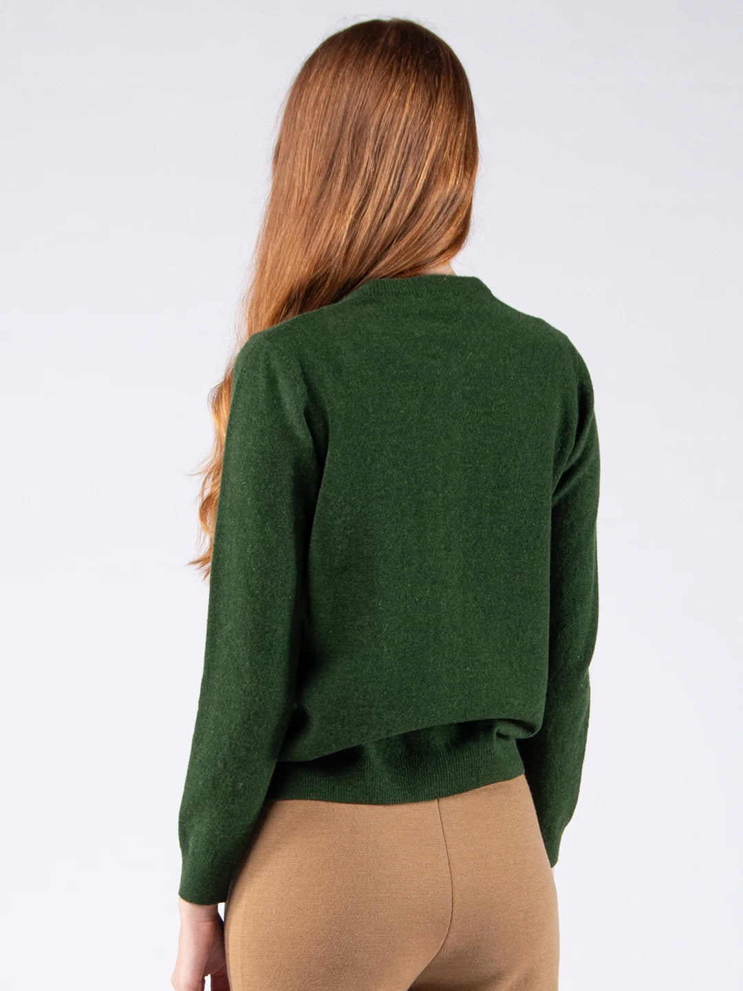 Lambswool Round Neck Cardigan - Moss Green