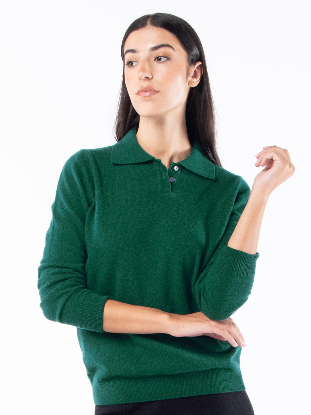 Knitwear Achega - Bottle green knitted polo shirt