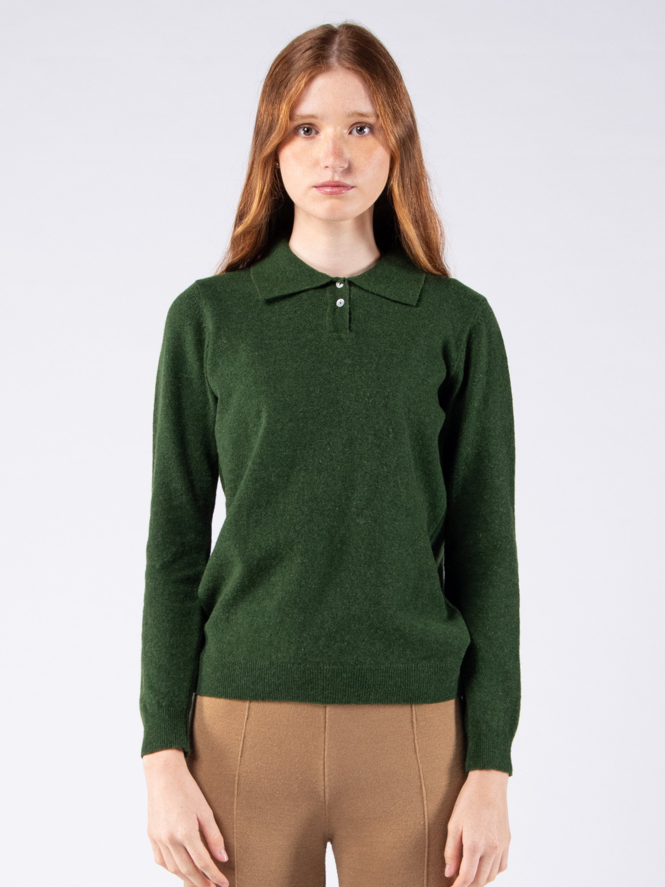 Polo de 2 Botões em Lambswool - Verde Musgo