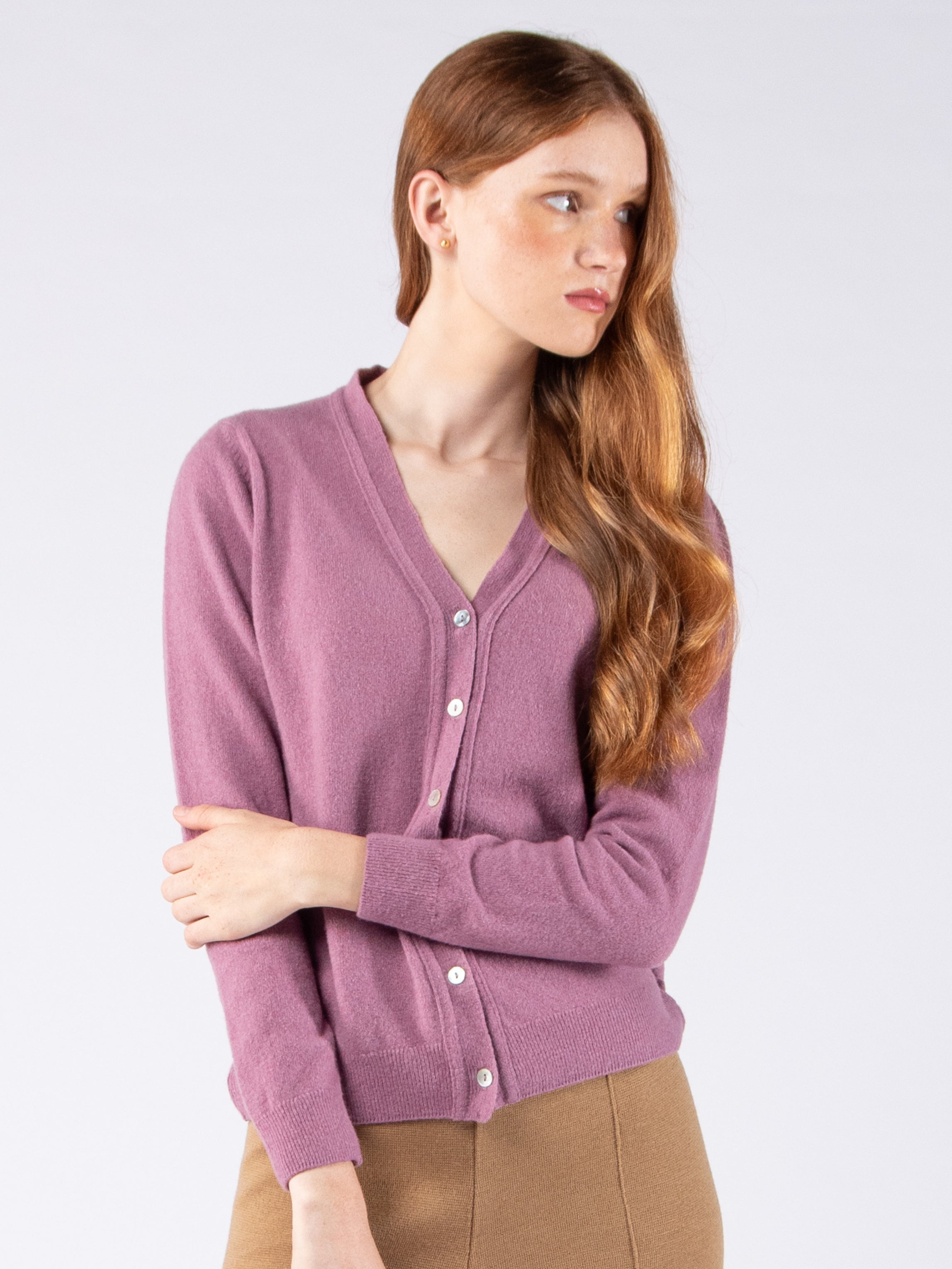 Lambswool V-neck Cardigan - Lavender