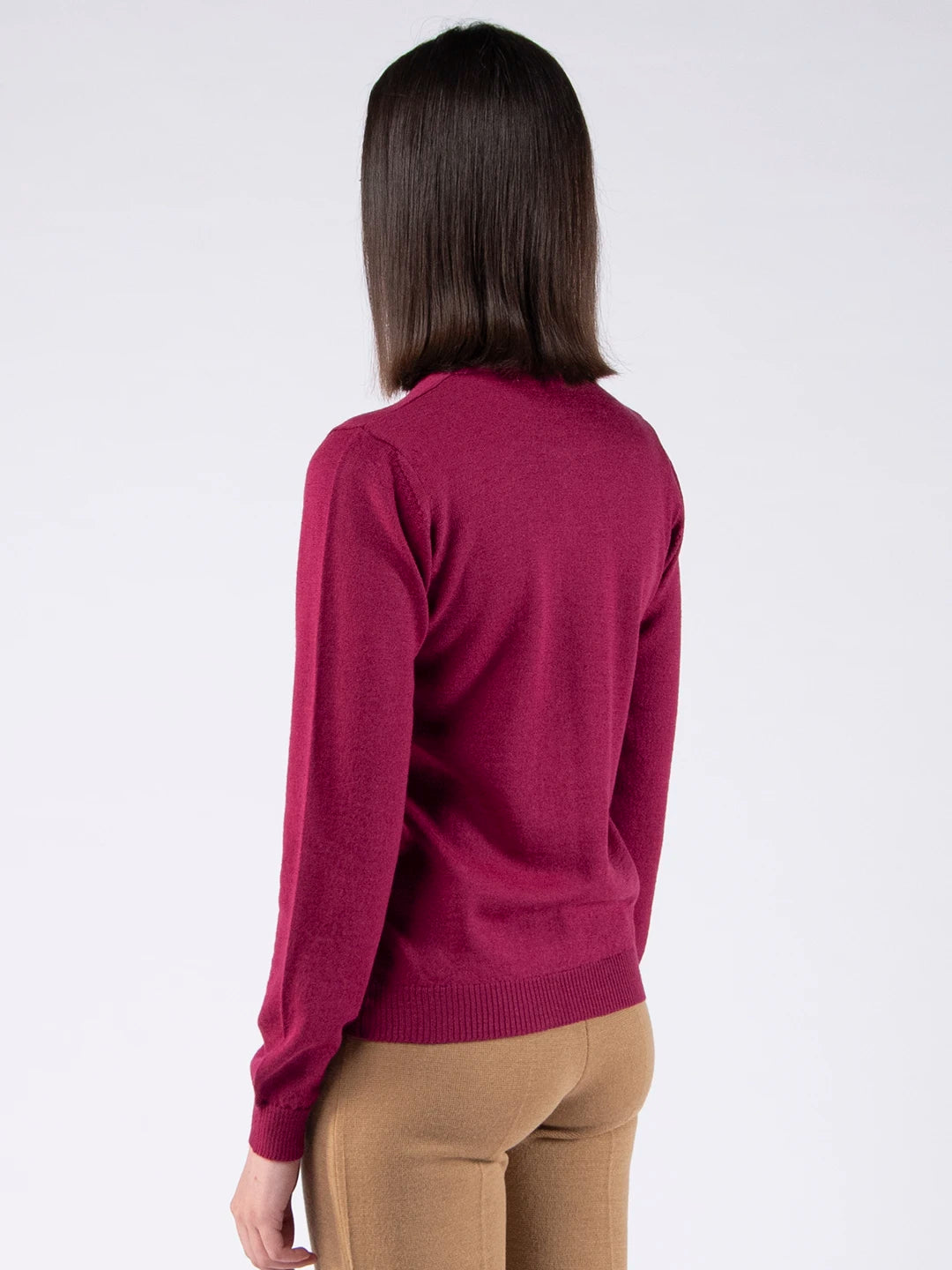 Merino Wool Long Sleeve Sweater - Plum