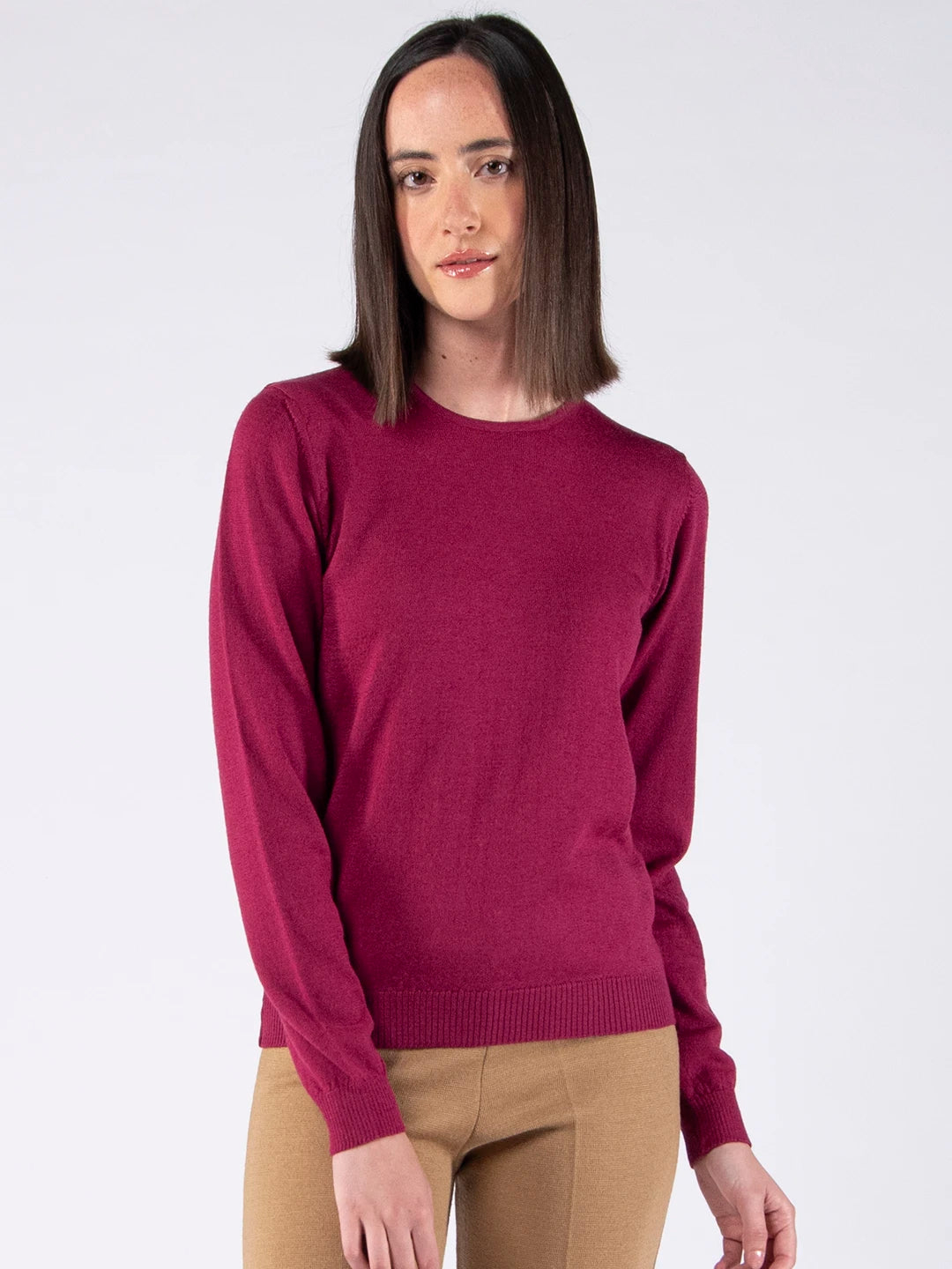 Merino Wool Long Sleeve Sweater - Plum