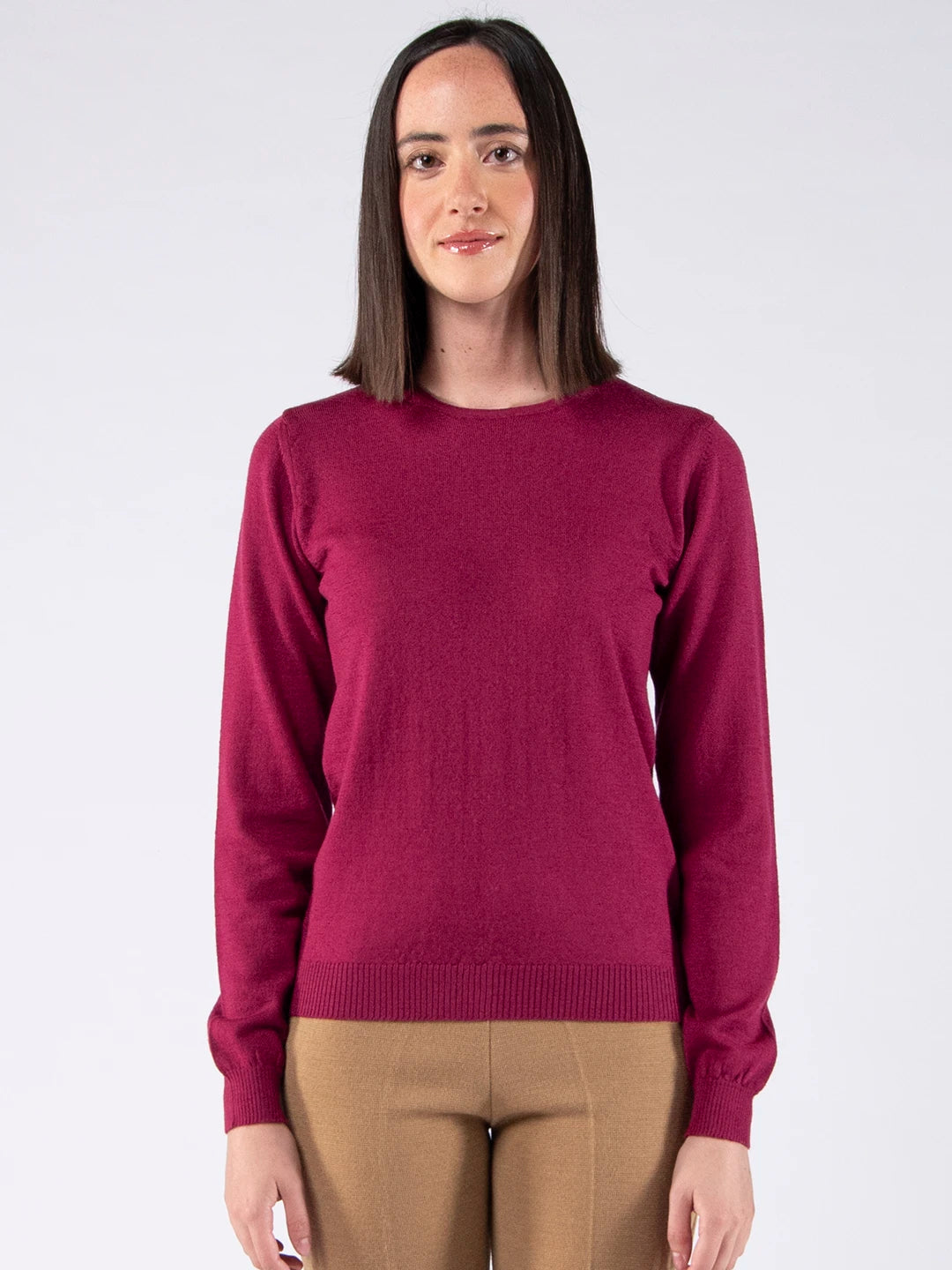 Merino Wool Long Sleeve Sweater - Plum
