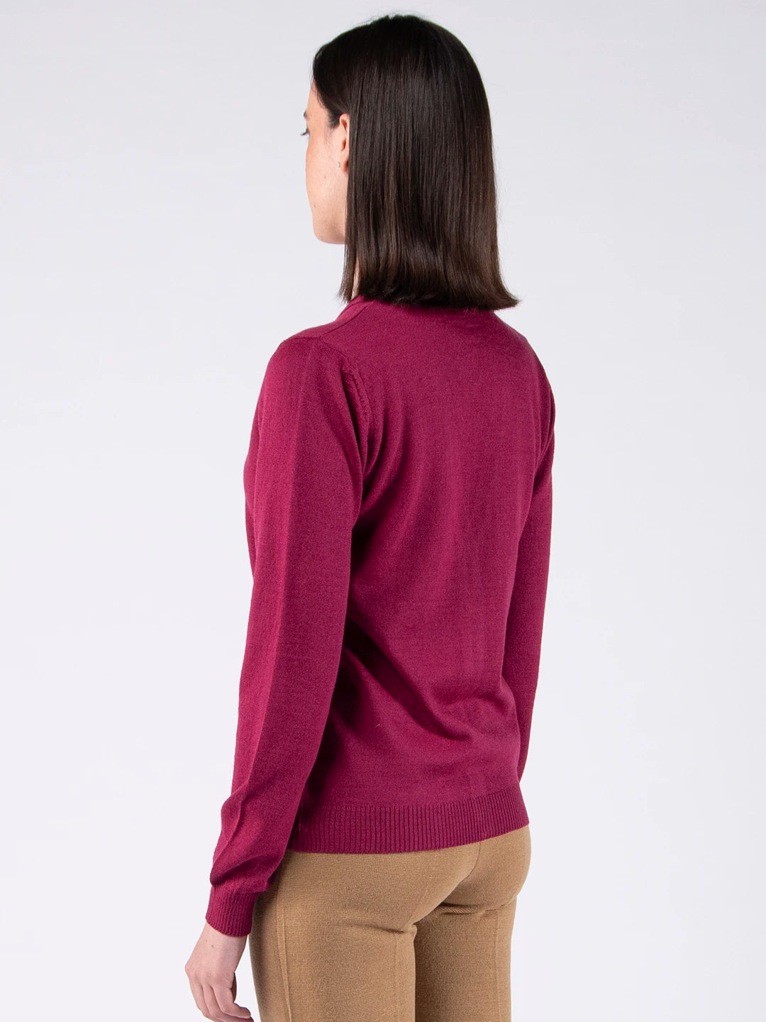 Merino Wool V-Neck Cardigan - Plum