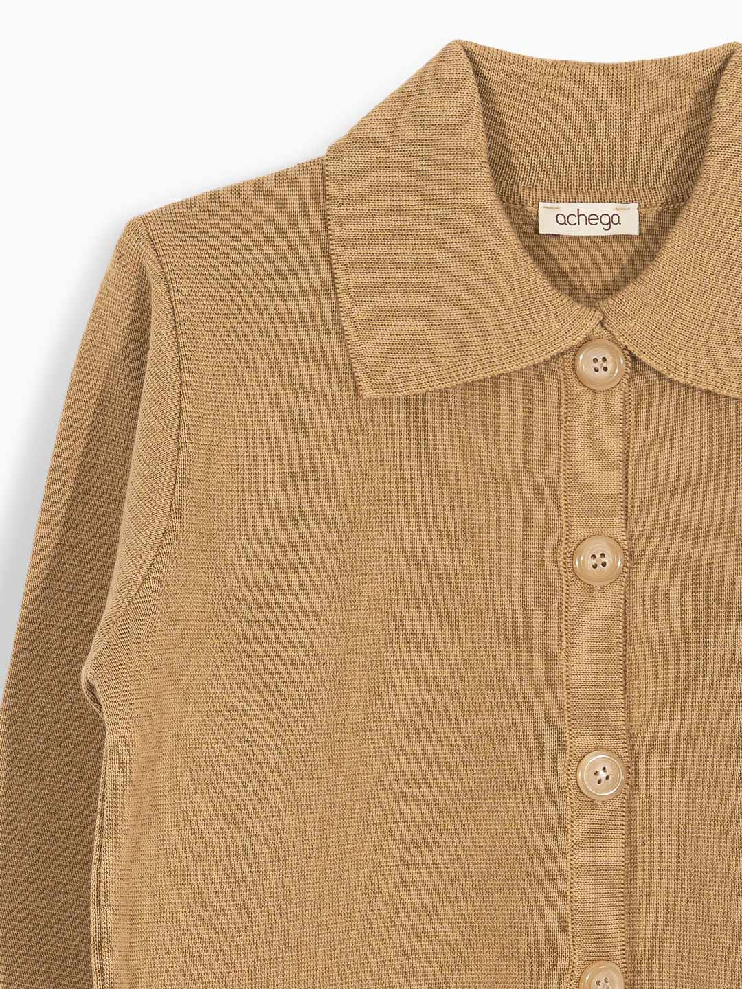 Cardigan with Roma Knit Shirt Collar in Merino Wool