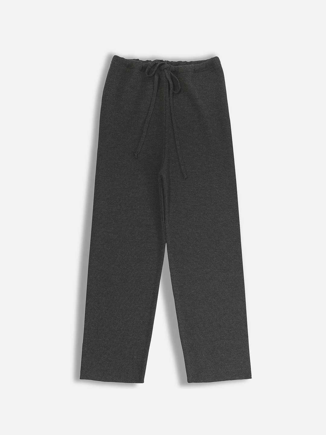 Plain Pants with Tie in Merino Wool