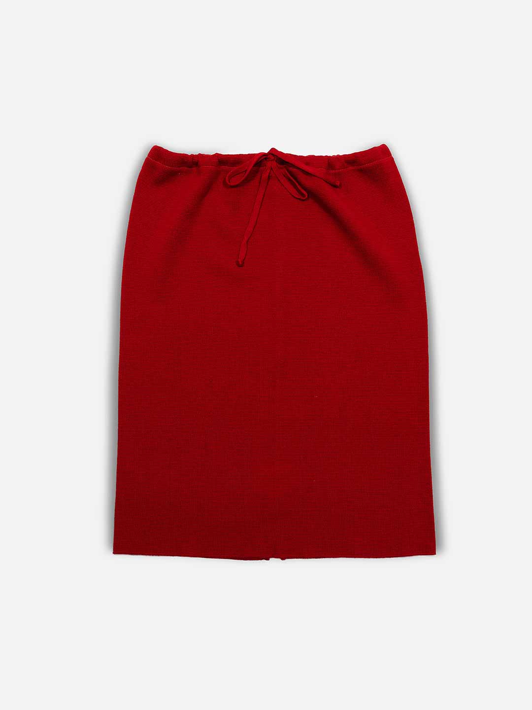 Plain Midi Skirt with Tie in Merino Wool