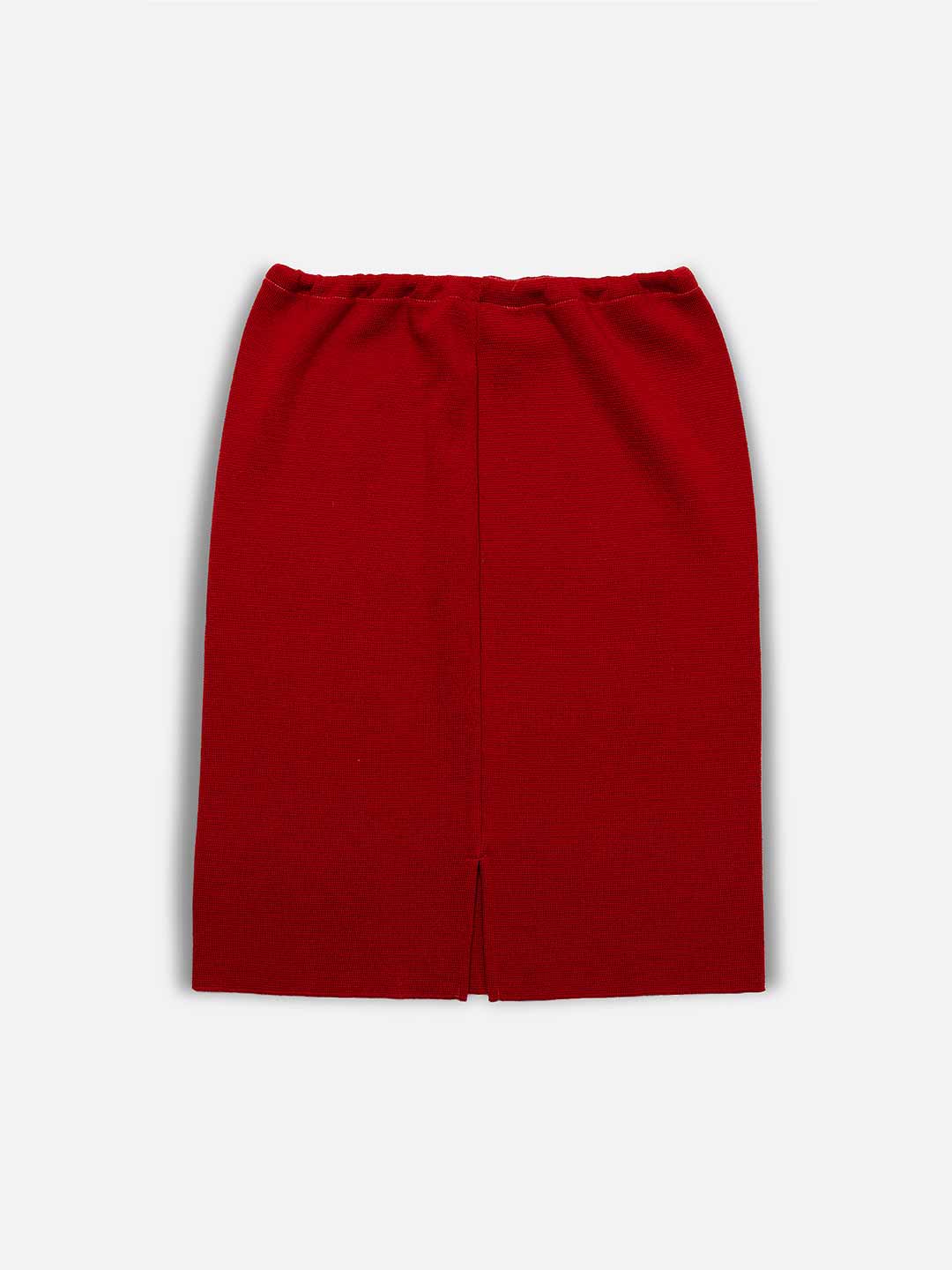 Plain Midi Skirt with Tie in Merino Wool