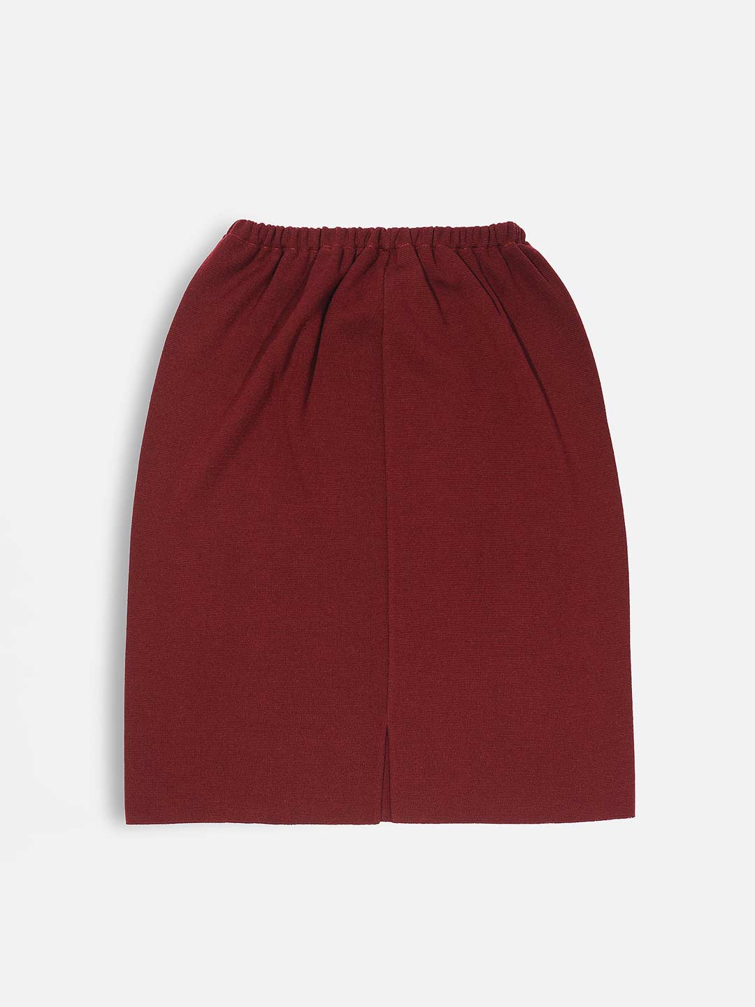 Plain Midi Skirt with Elastic Waist in Merino Wool