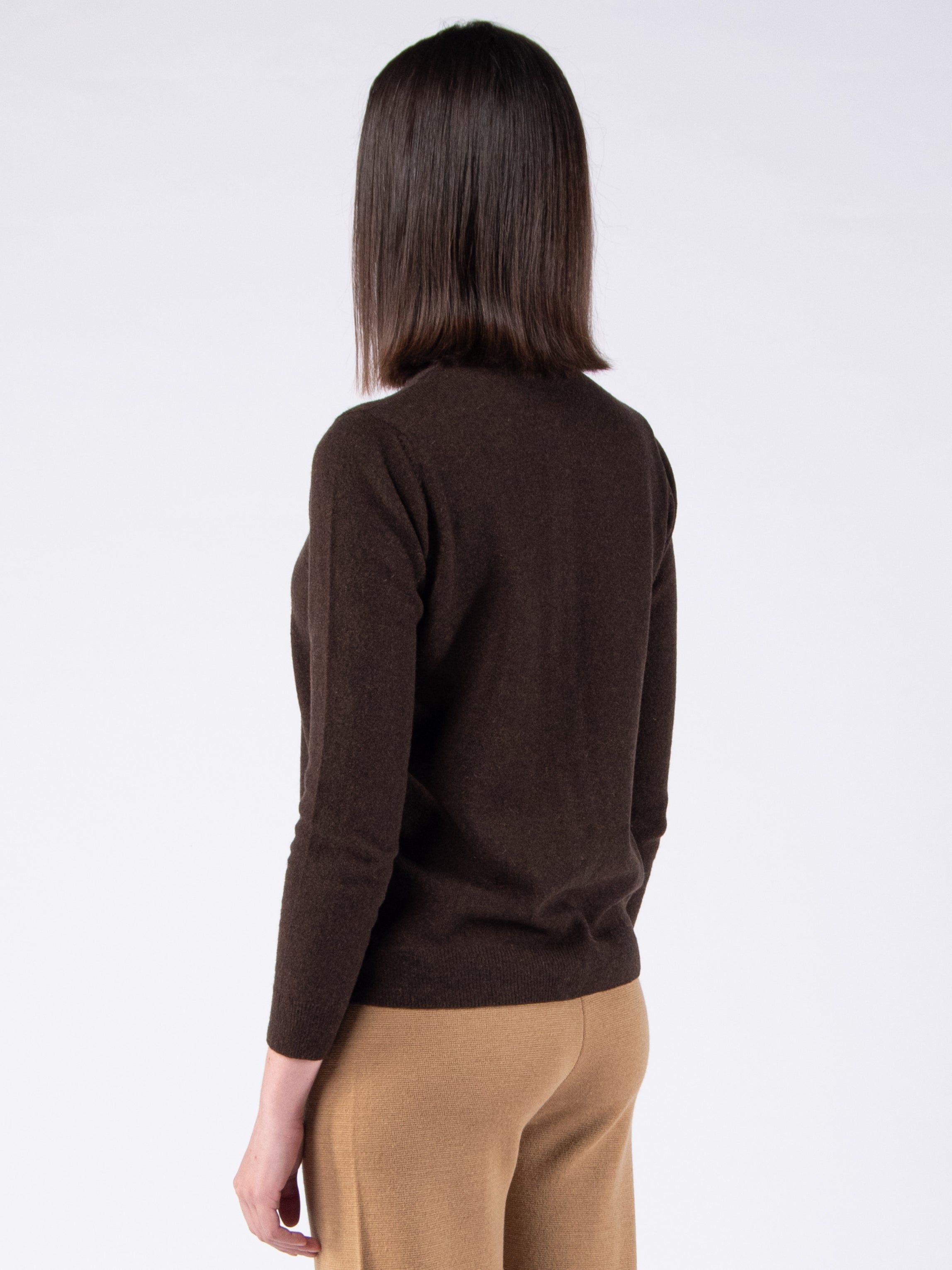 Lambswool Round Neck Cardigan - Brown