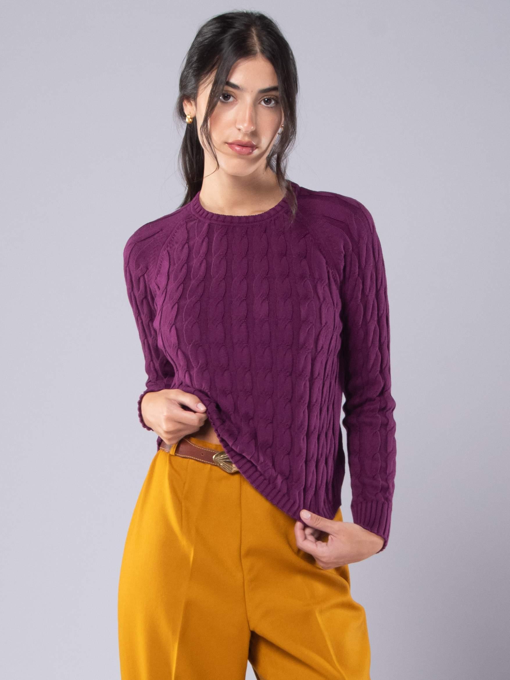 Achega Knitted Sweaters - Women's knitted sweater in beetroot-colored organic cotton