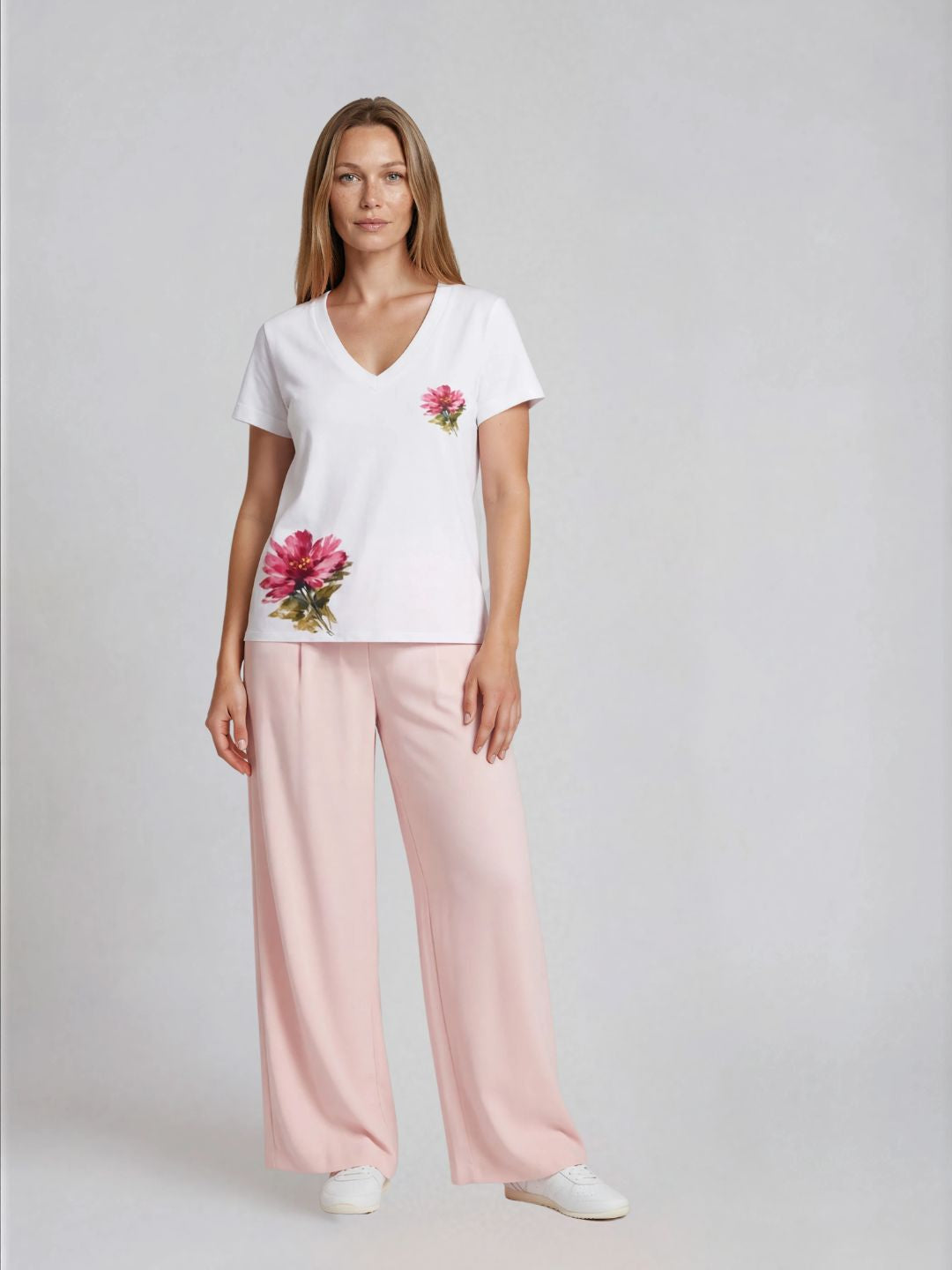 T-shirt  Floral Rosa em 100% Algodão