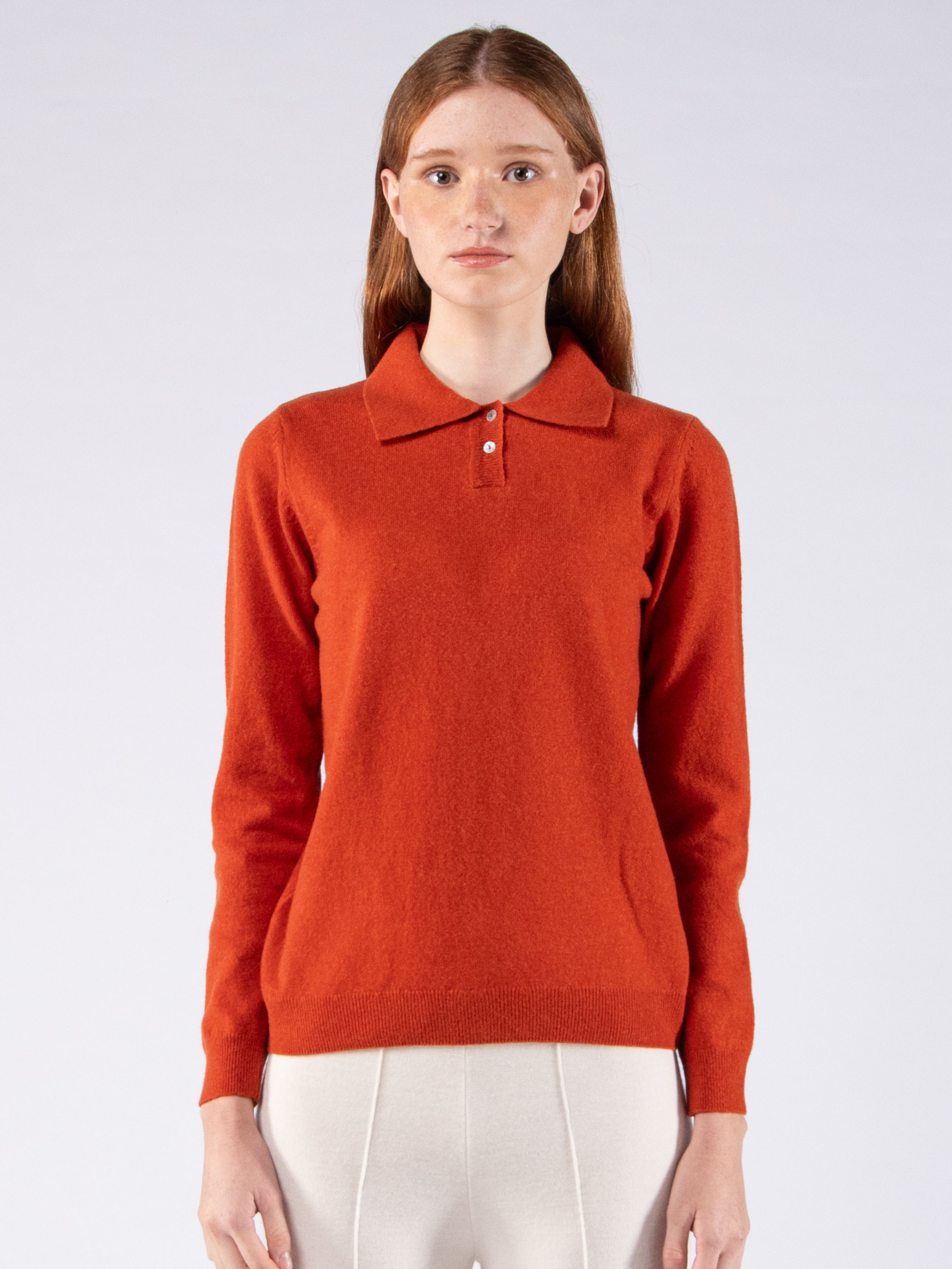 Polo de 2 Botões em Lambswool - Laranja