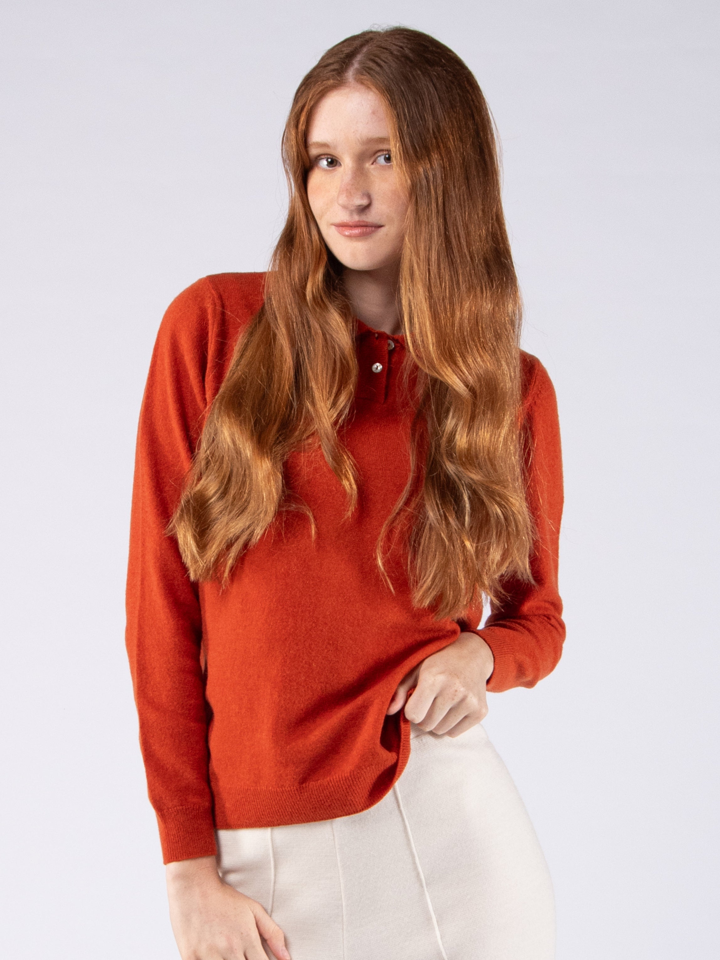 Polo de 2 Botões em Lambswool - Laranja