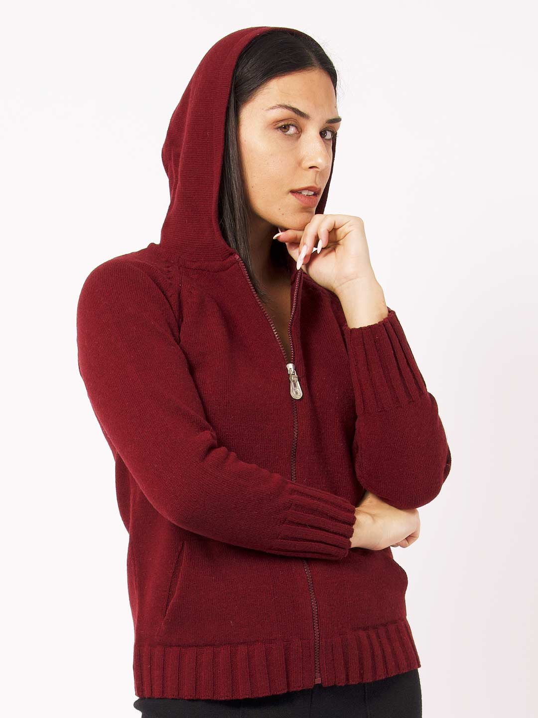 Jacket with Hood and Zip in Lambswool