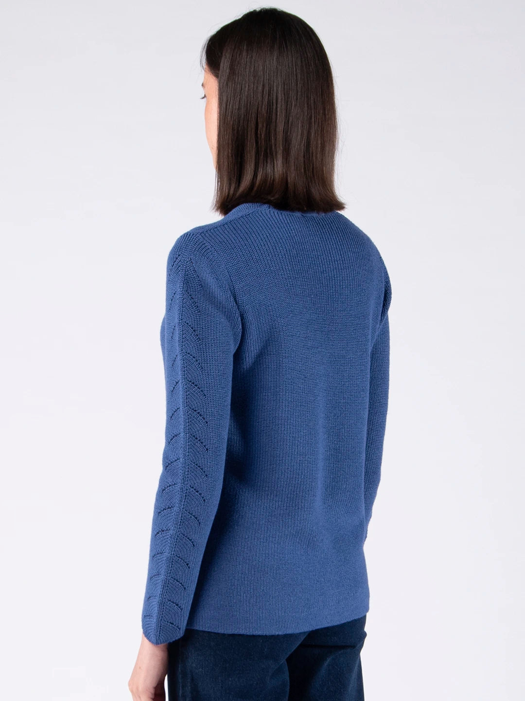 Chaqueta con cuello de pico y bolsillos en lana Merino - Azul vaquero