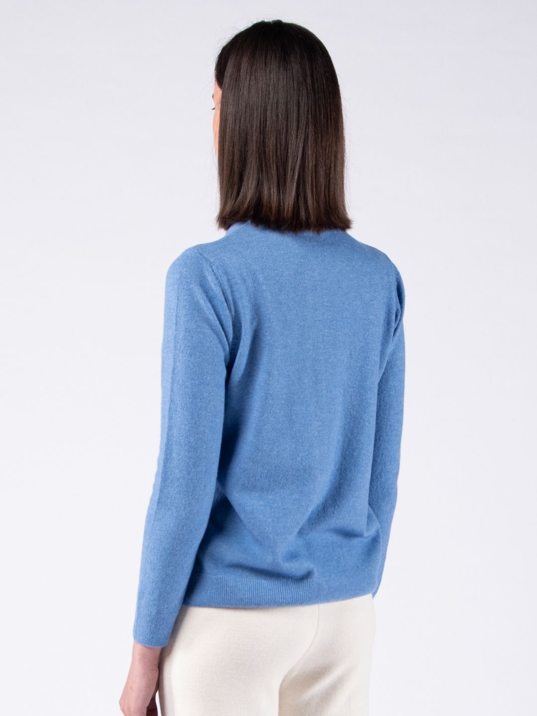 Chaqueta con cuello redondo en lana de cordero - Azul cielo