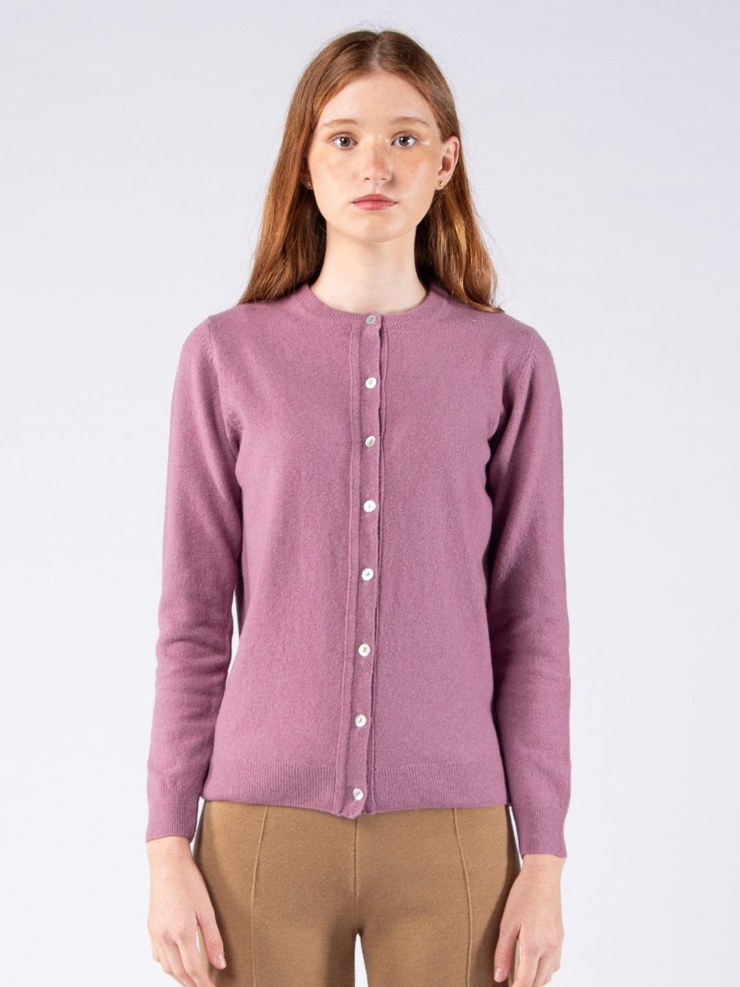 Chaqueta con cuello redondo en lana de cordero - Lavanda