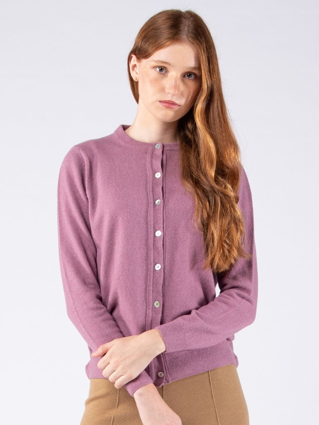 Chaqueta con cuello redondo en lana de cordero - Lavanda