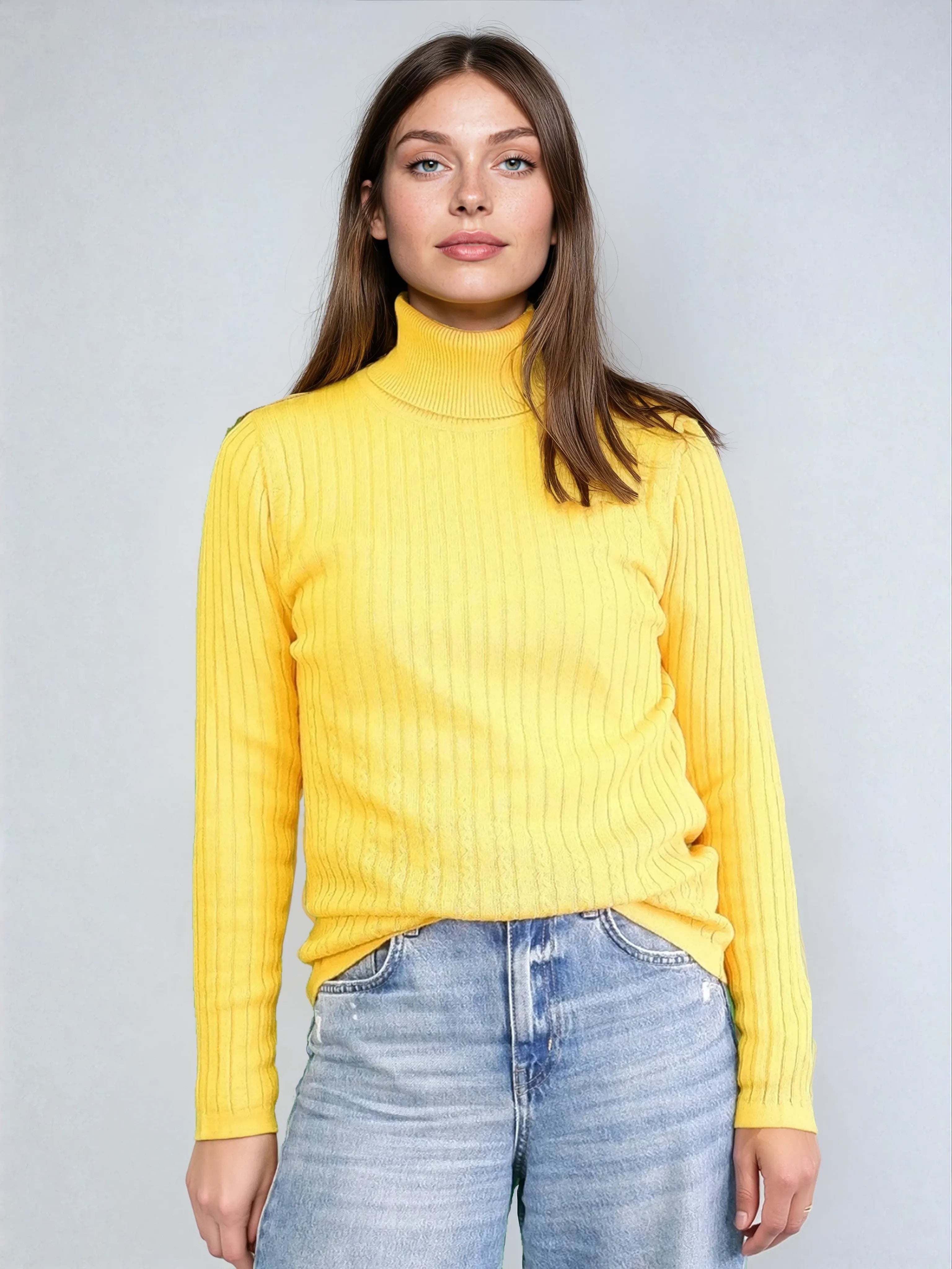 Jersey estructurado de cuello alto de lana merina - Amarillo