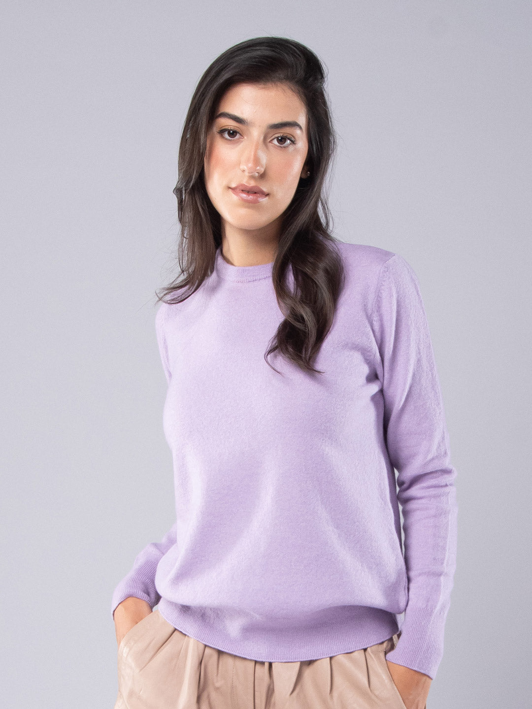 Round Neck Knit Sweater Cashmere Lavender