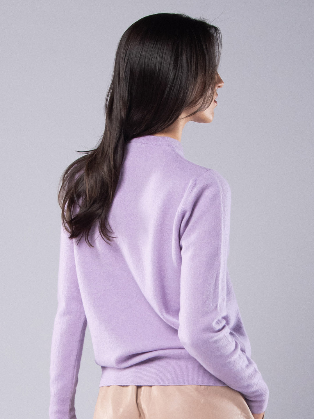 Round Neck Knit Sweater Cashmere Lavender