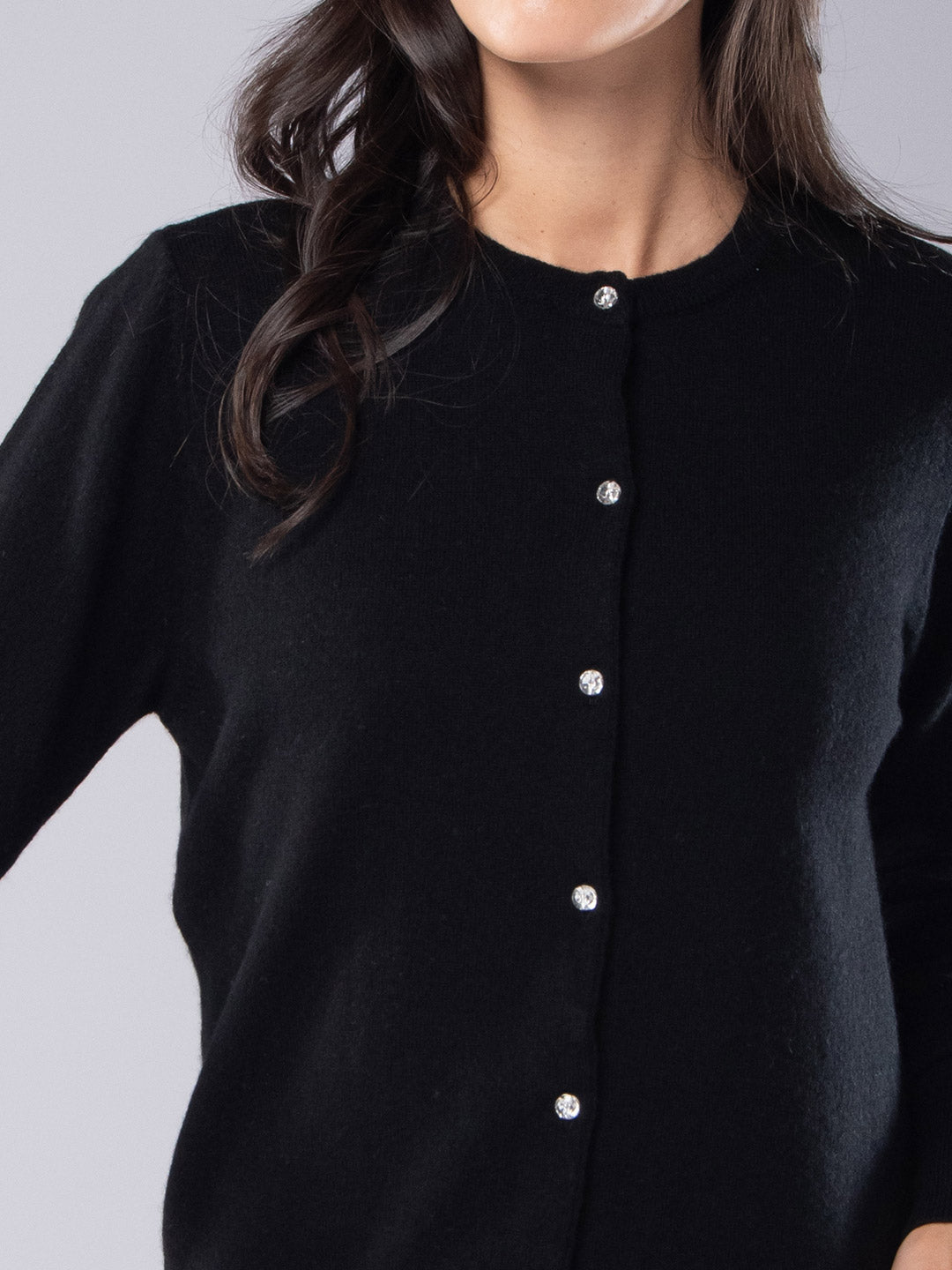 Cardigan mesh at Cashmere with black crystal buttons