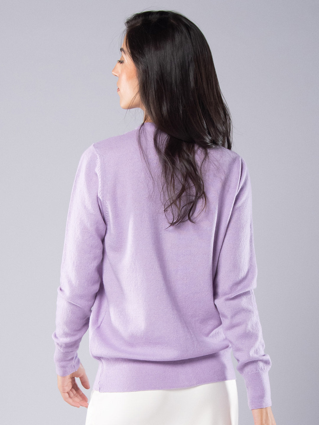 Chaqueta de punto de cachemira con botones de cristal lavanda