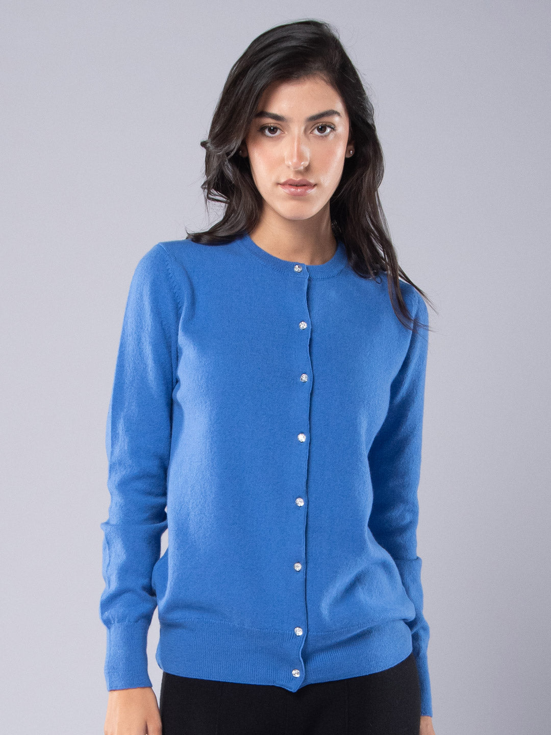 Cardigan Mesh at Cashmere with Cobalt Blue Crystal Buttons