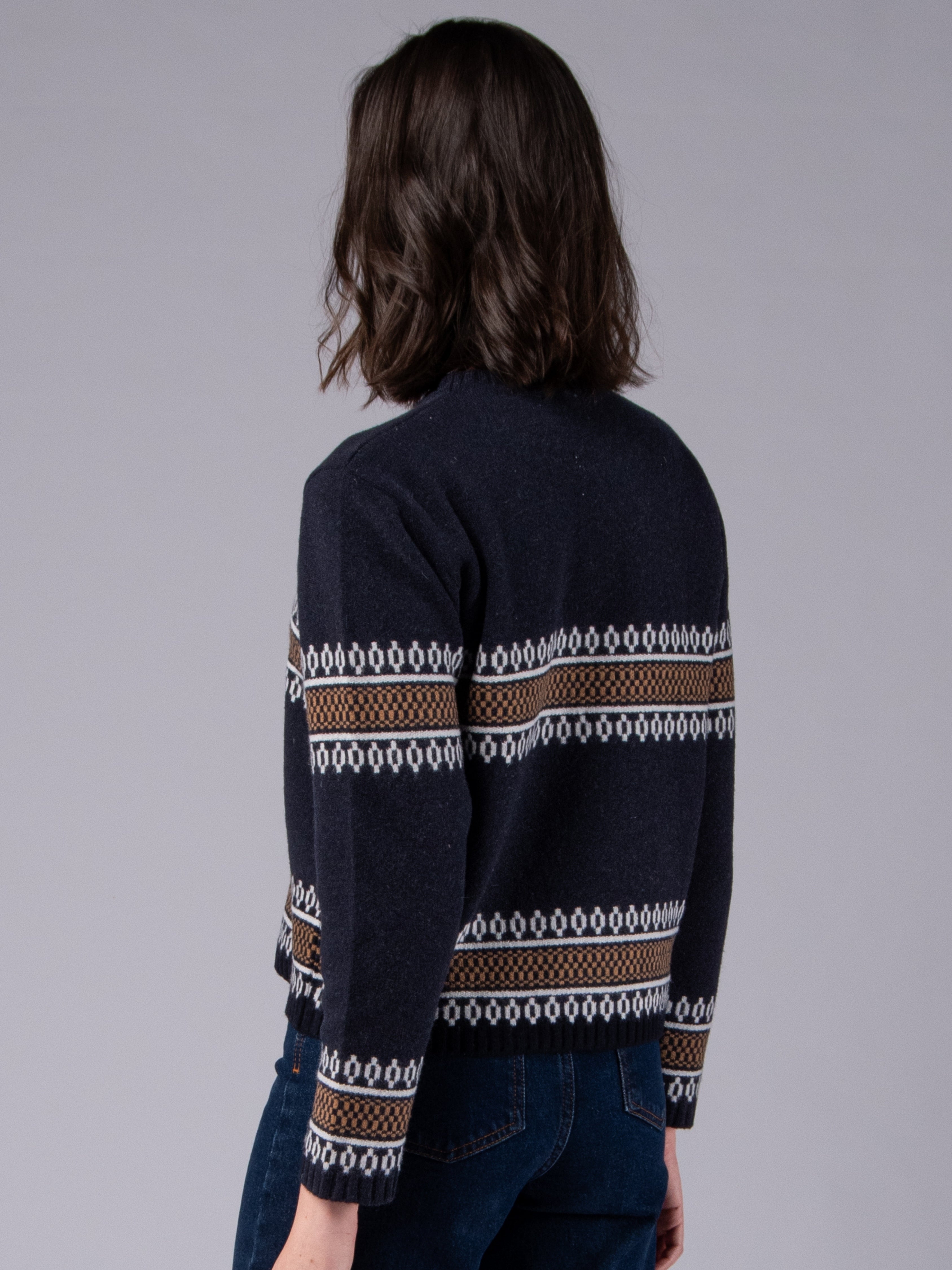 Camisola de Malha Jacquard Étnico - Azul Marinho