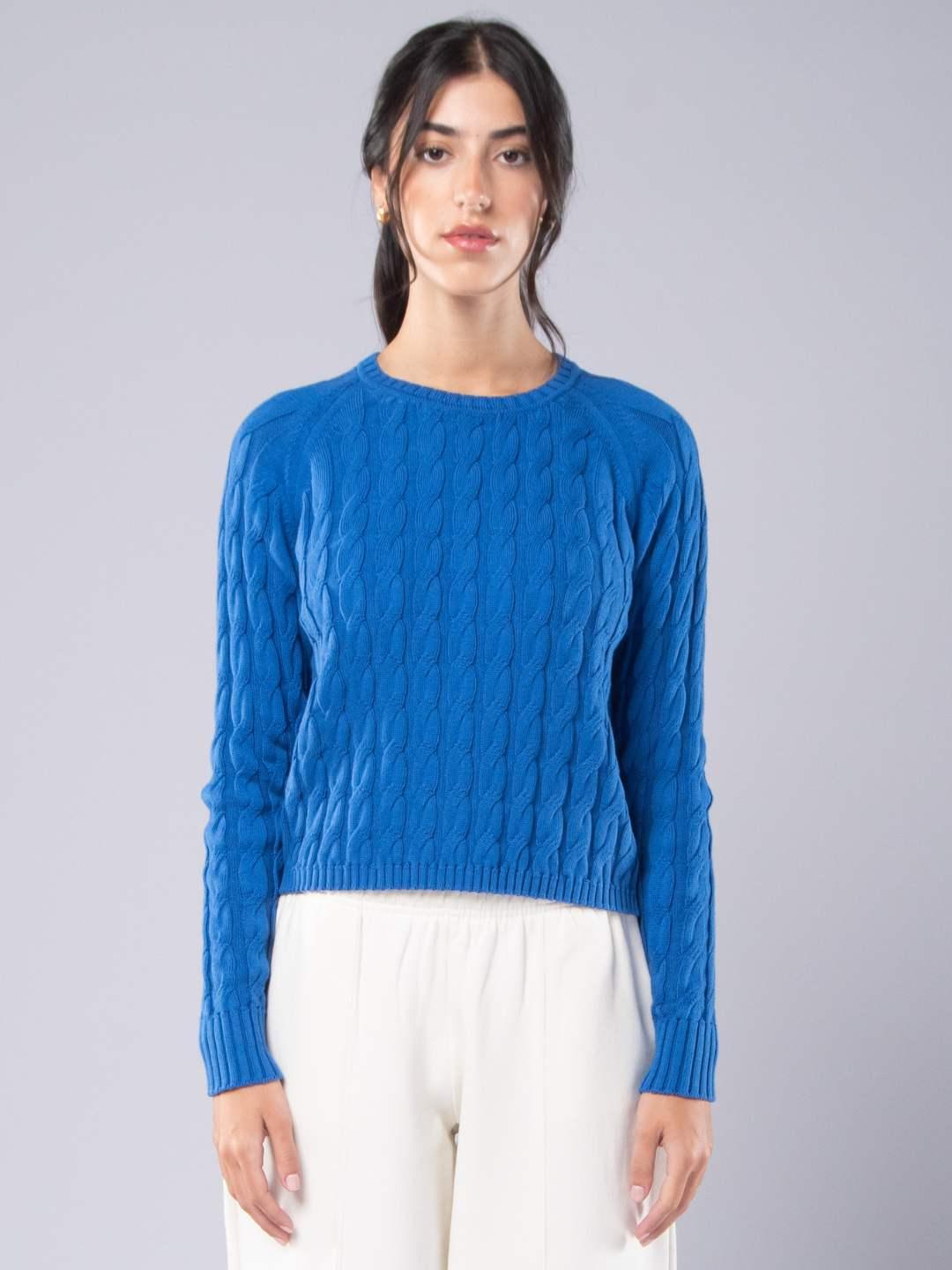 Achega Knitted Sweaters - Women's knitted sweater in cobalt blue organic cotton