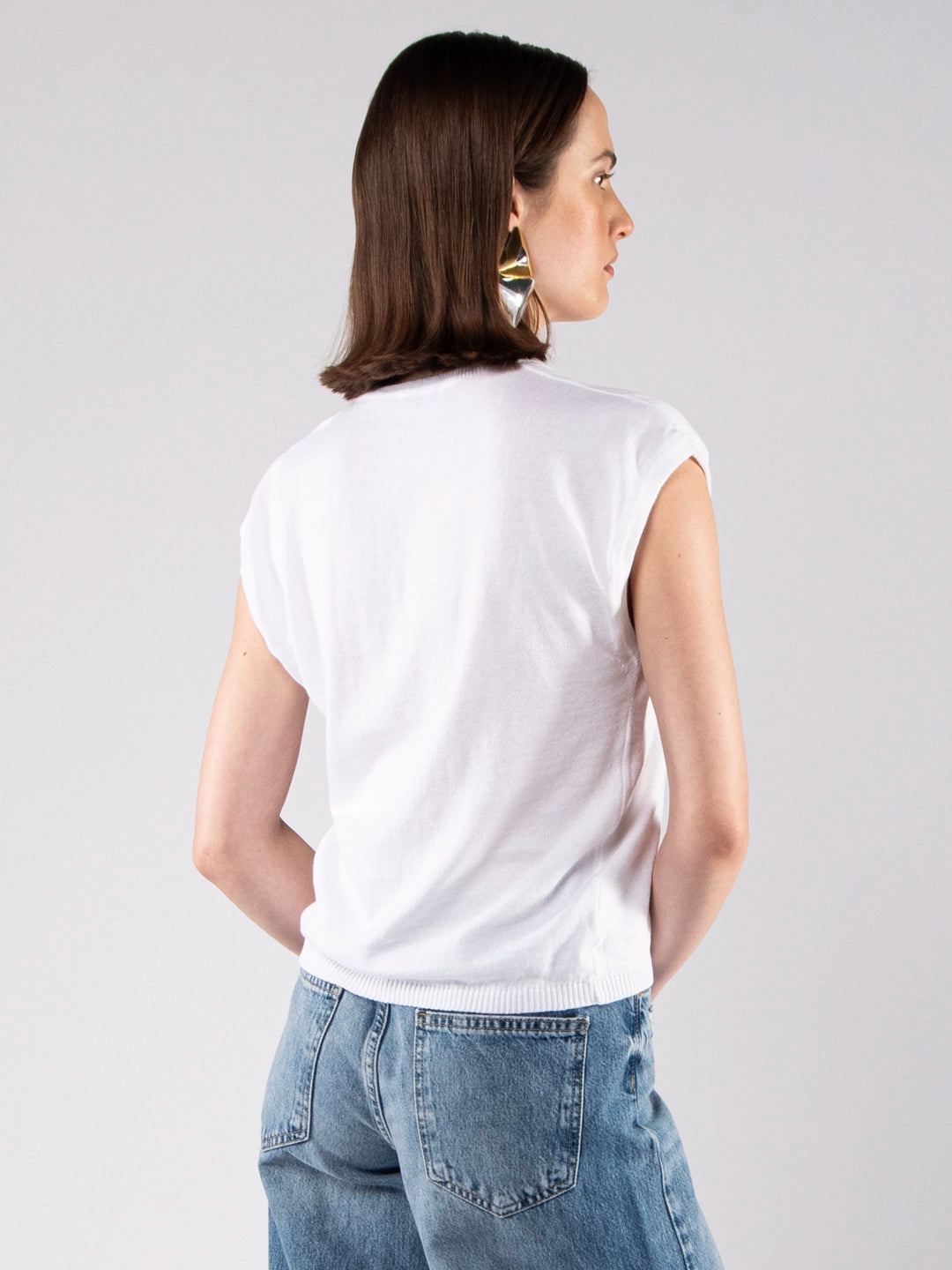 Camisola Decote V Ultraleve Branca em Fio de Algodão Orgânico GOTS