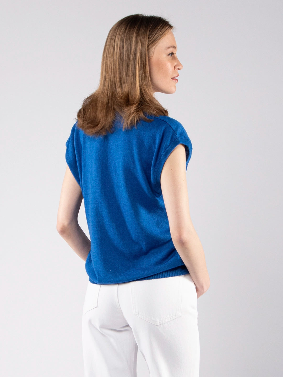 Camisola Decote V Ultraleve Azul Cobalto em Fio de Algodão Orgânico GOTS
