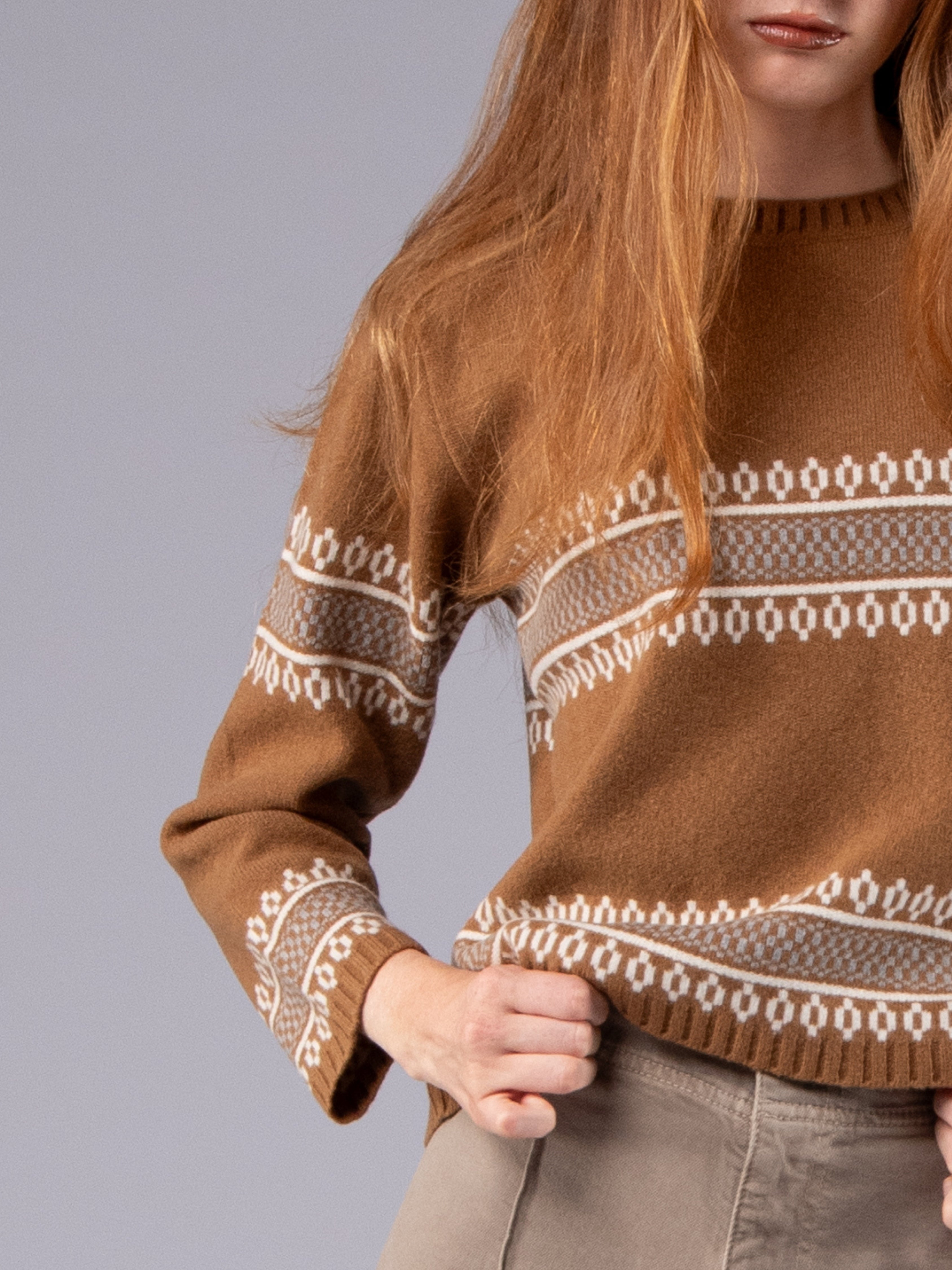 Camisola de Malha Jacquard Étnico - Charuto