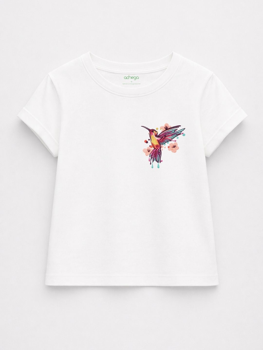 T-shirt com Beija-Flor bordado em 100% Algodão