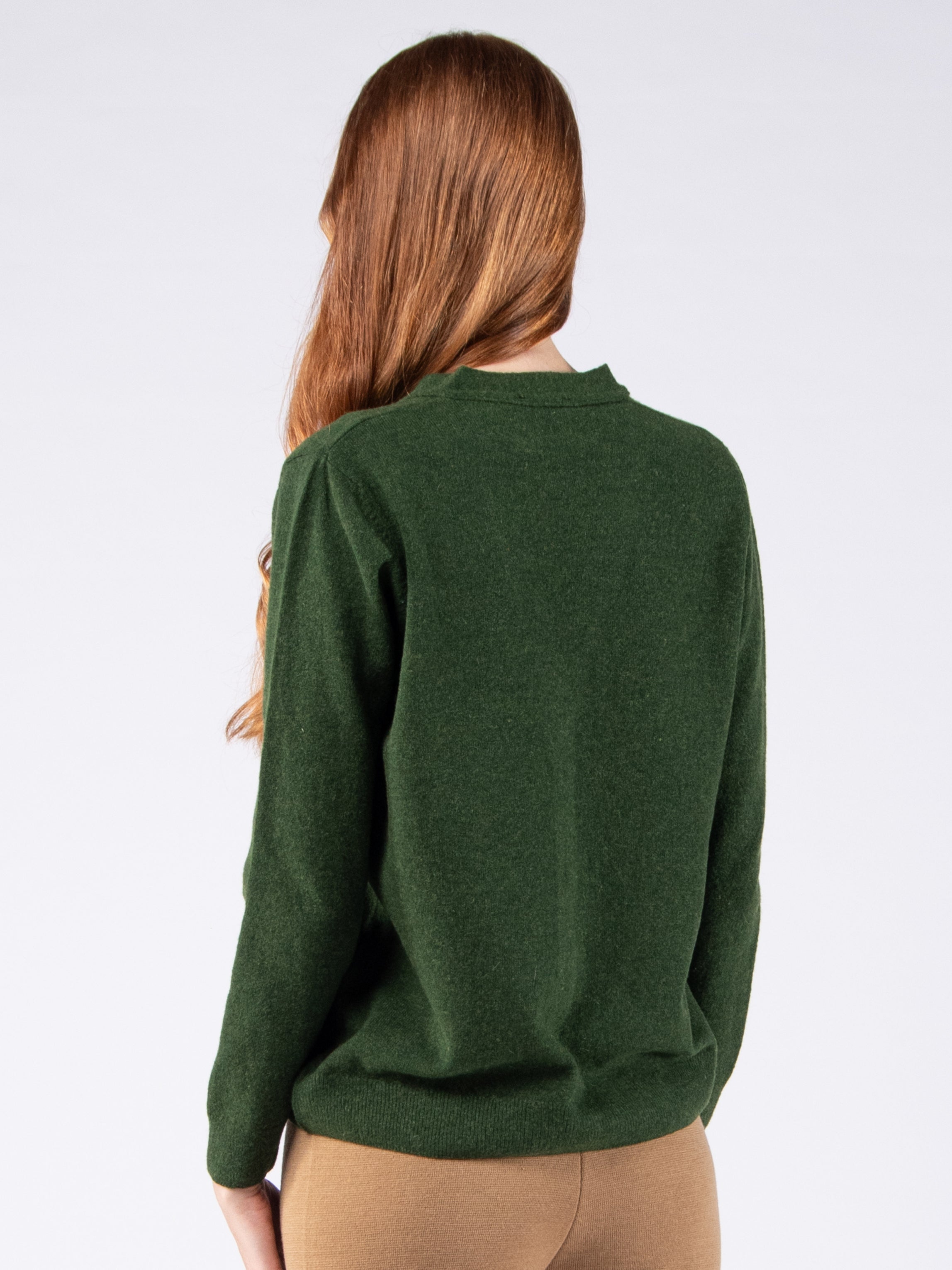 Lambswool V-Neck Cardigan - Moss Green