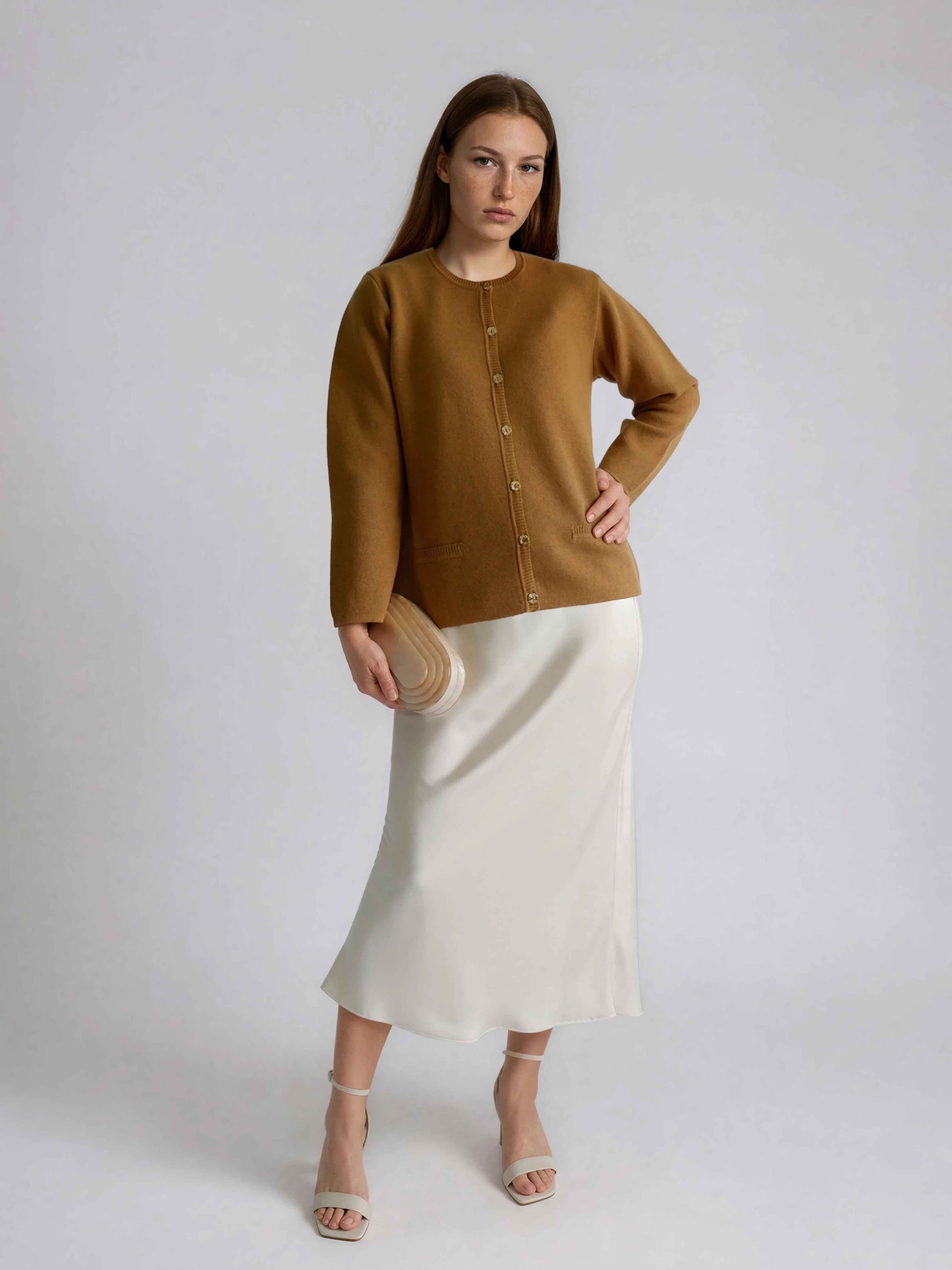 Casaco de Malha Roma em Lã Merino e Algodão Orgânico - Camel Mel