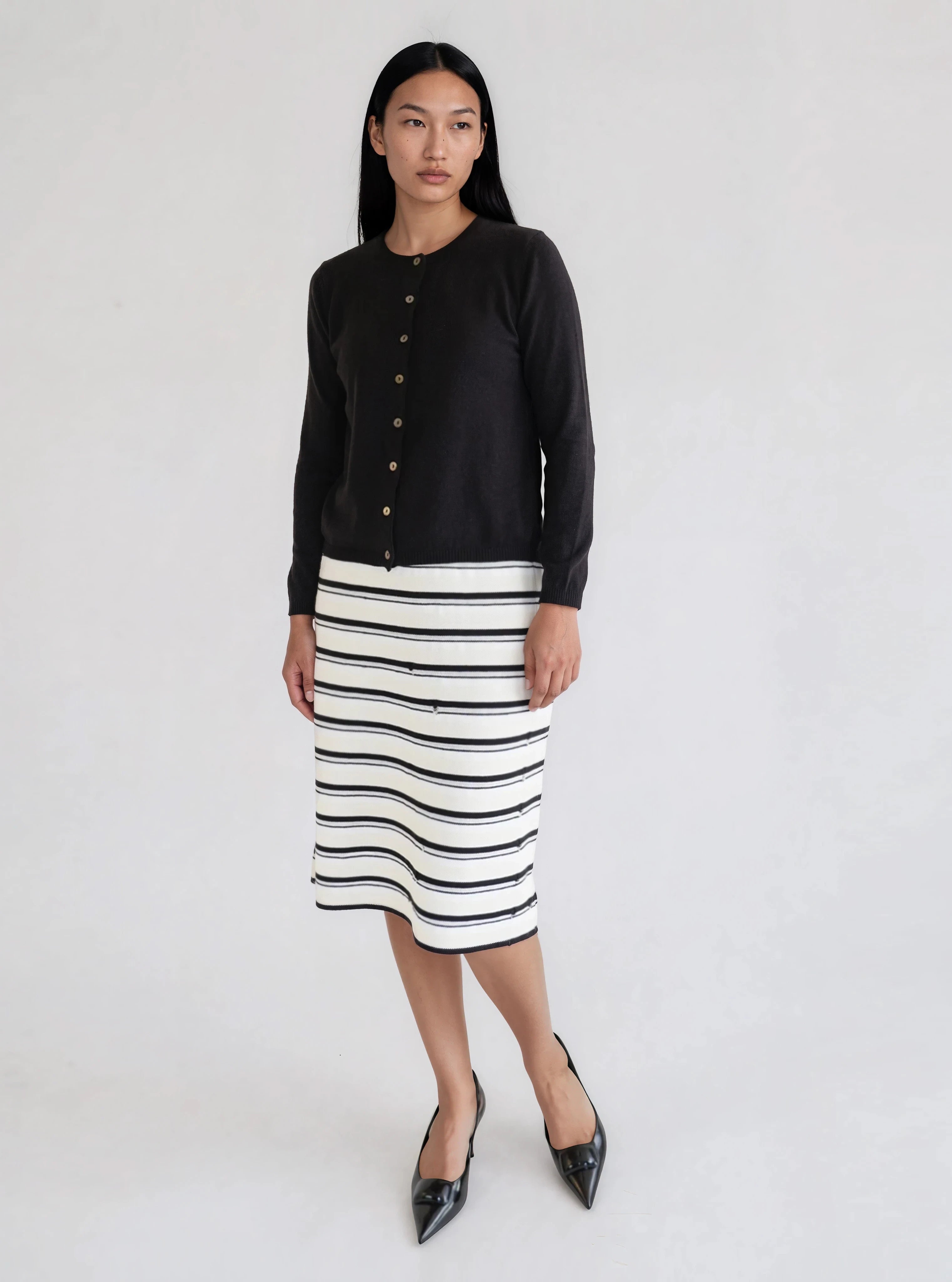 Round Neck Cardigan in Merino Wool and Organic Cotton