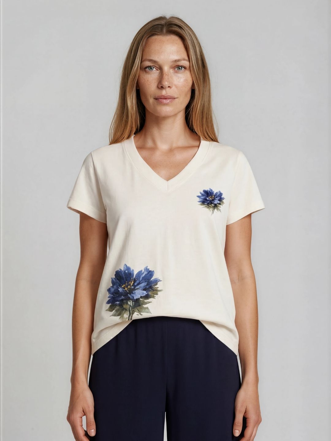 Blue Floral T-shirt made from 100% organic cotton
