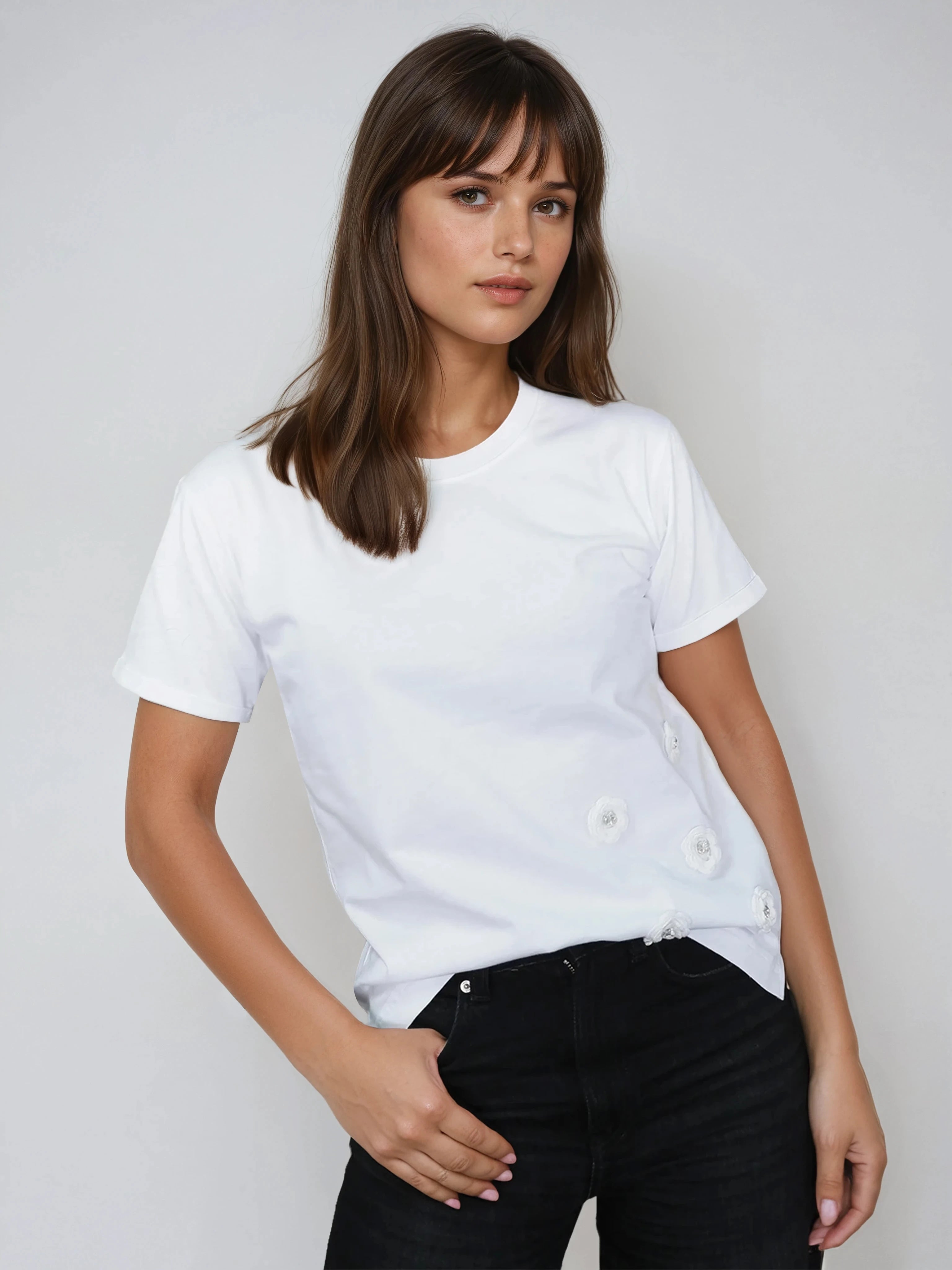 T-shirt Flor de Crochet em 100% Algodão