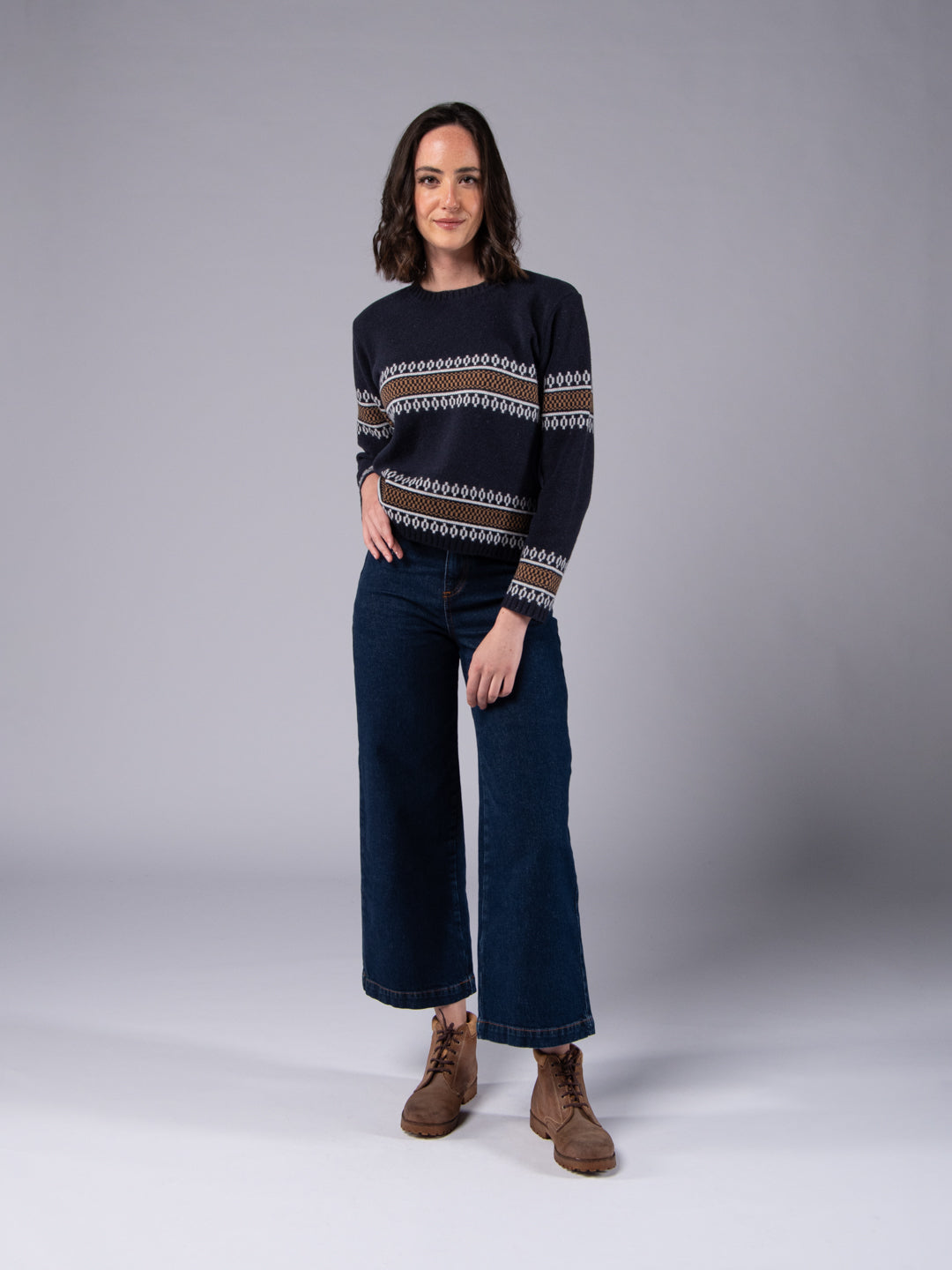 Camisola de Malha Jacquard Étnico - Azul Marinho