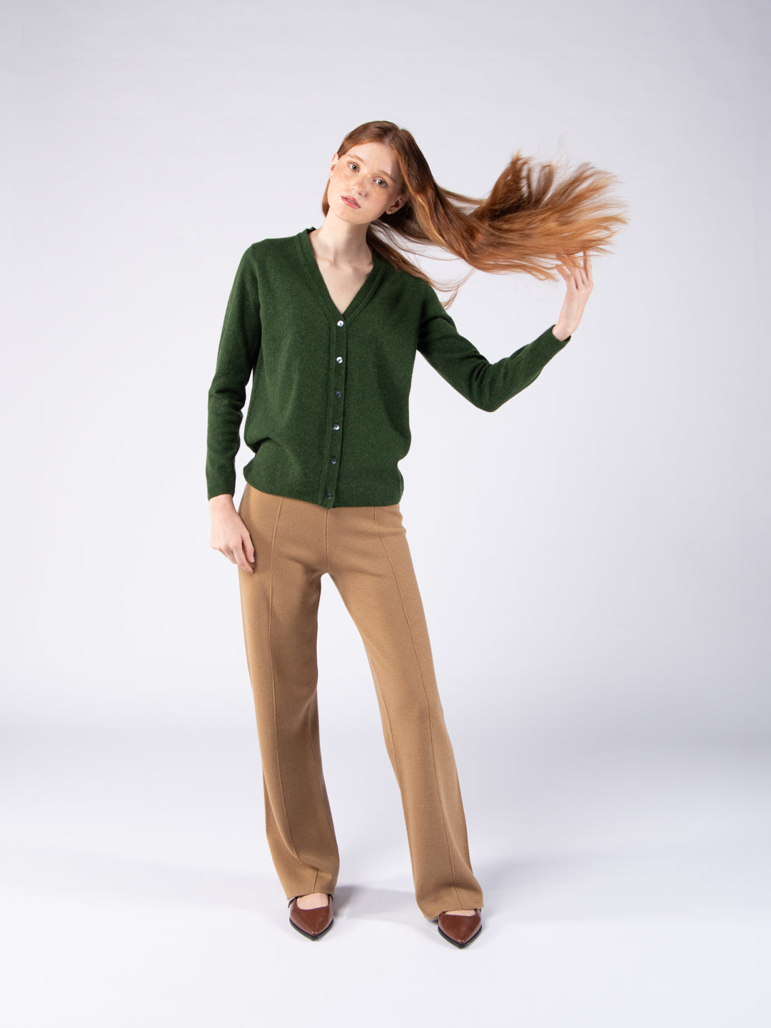 Lambswool V-Neck Cardigan - Moss Green