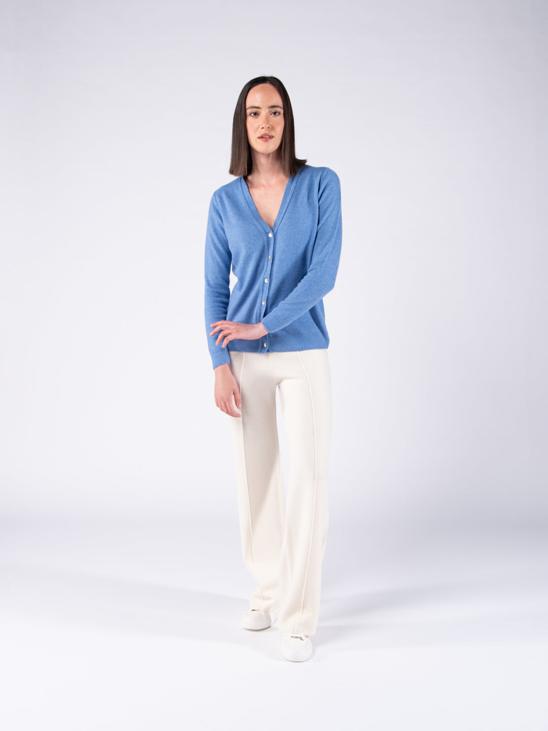 Lambswool V-Neck Cardigan - Sky Blue