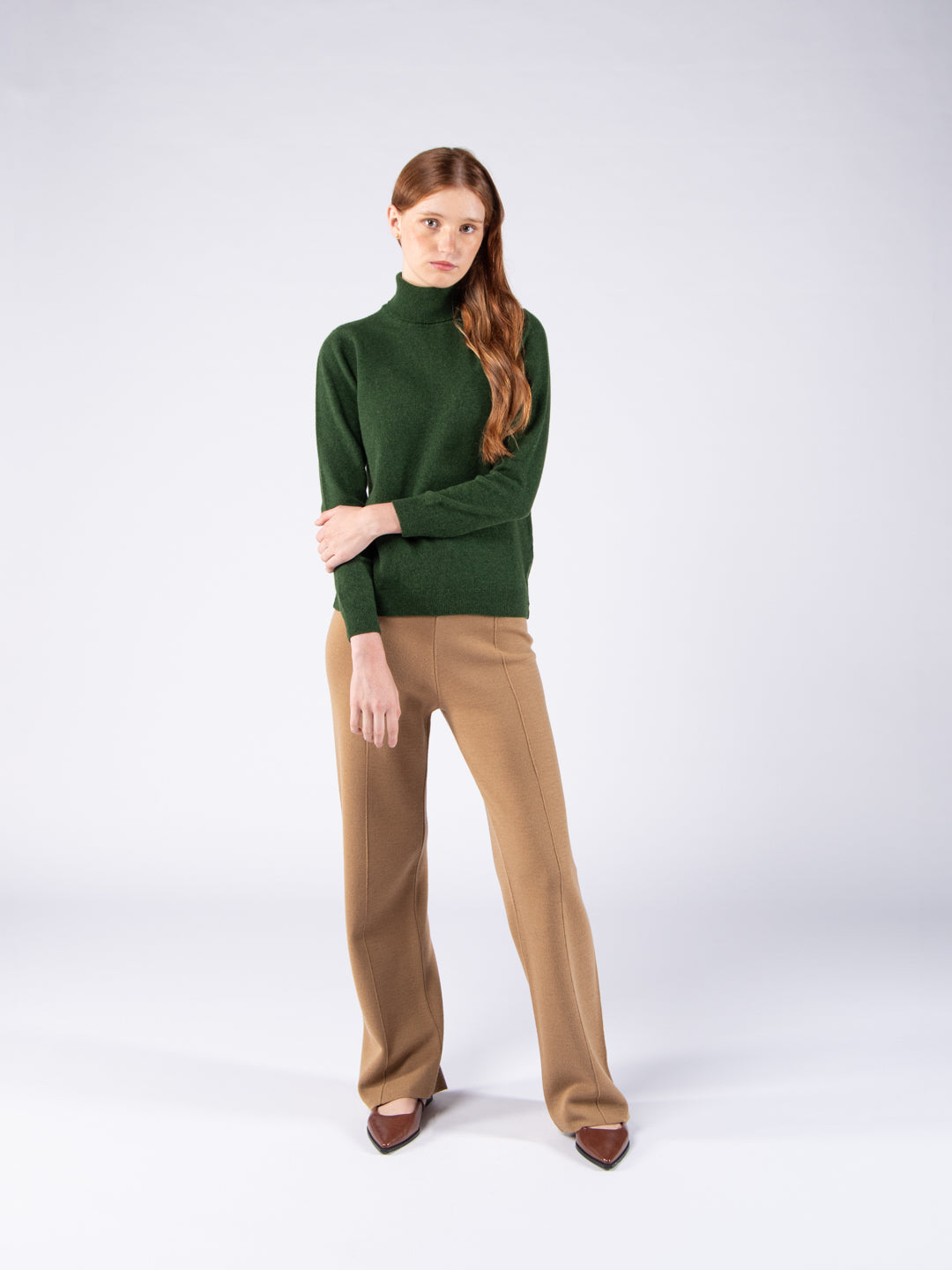 Blusa de Gola Alta em Lambswool - Verde Musgo