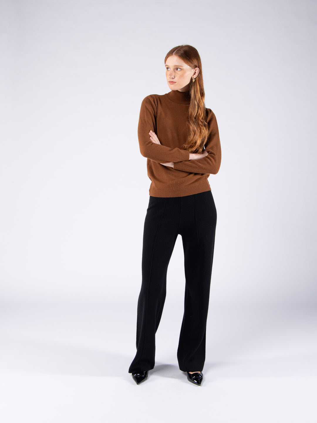 Blusa de Gola Alta em Lambswool - Charuto