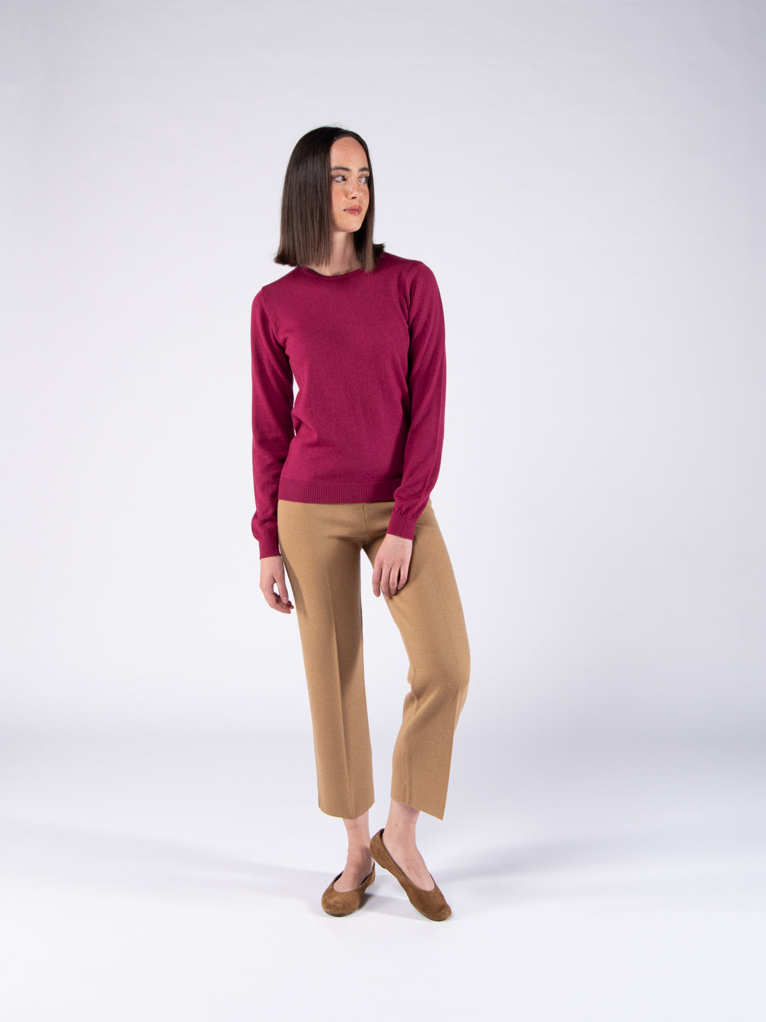 Merino Wool Long Sleeve Sweater - Plum