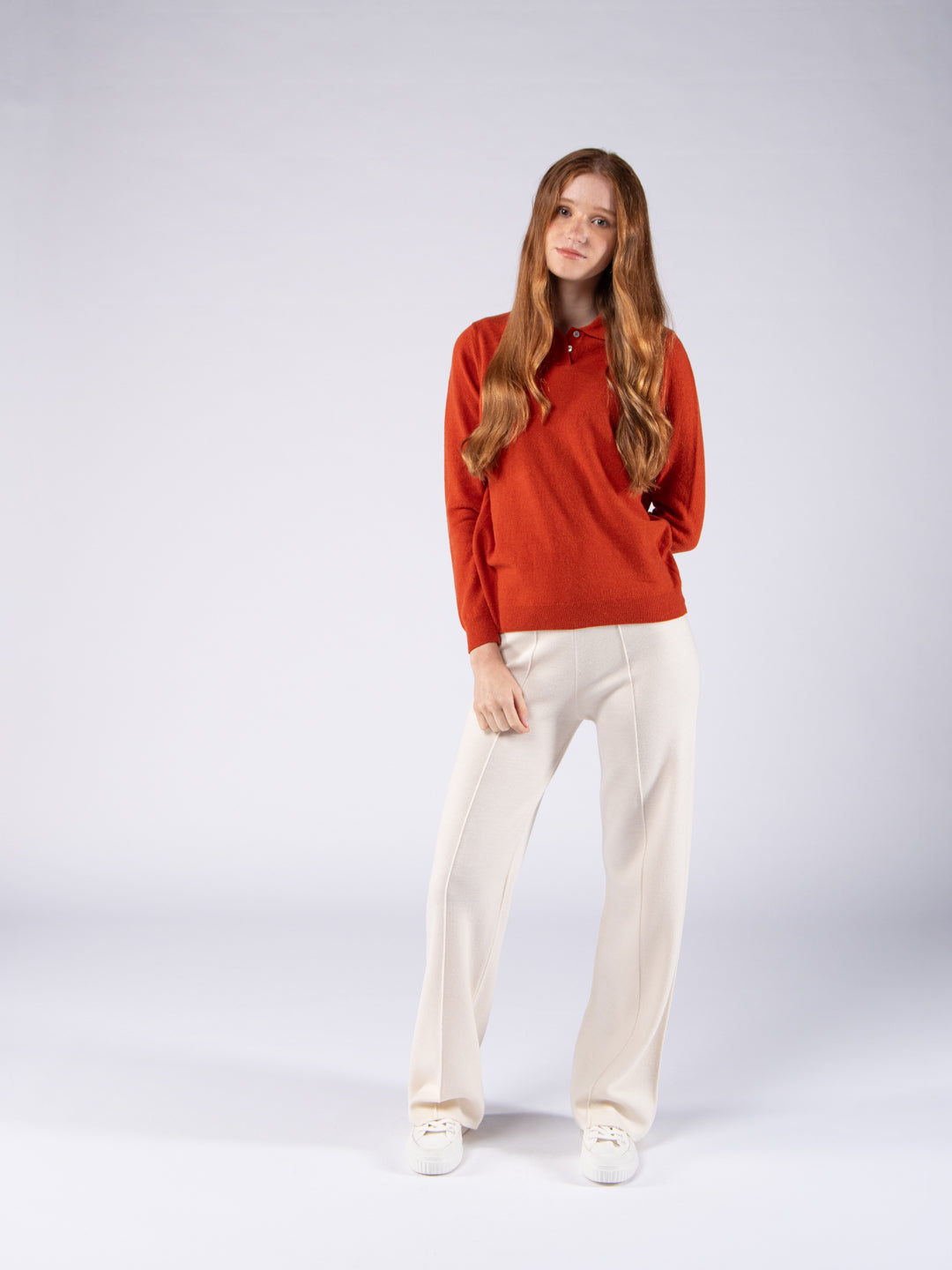 Polo de 2 Botões em Lambswool - Laranja