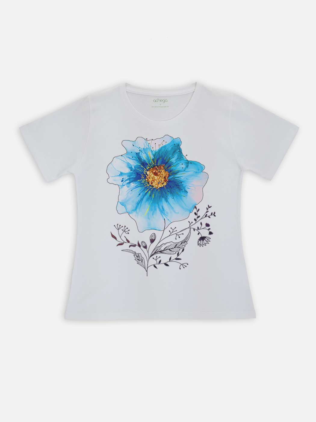 Camiseta Flor Azul 100% Algodón