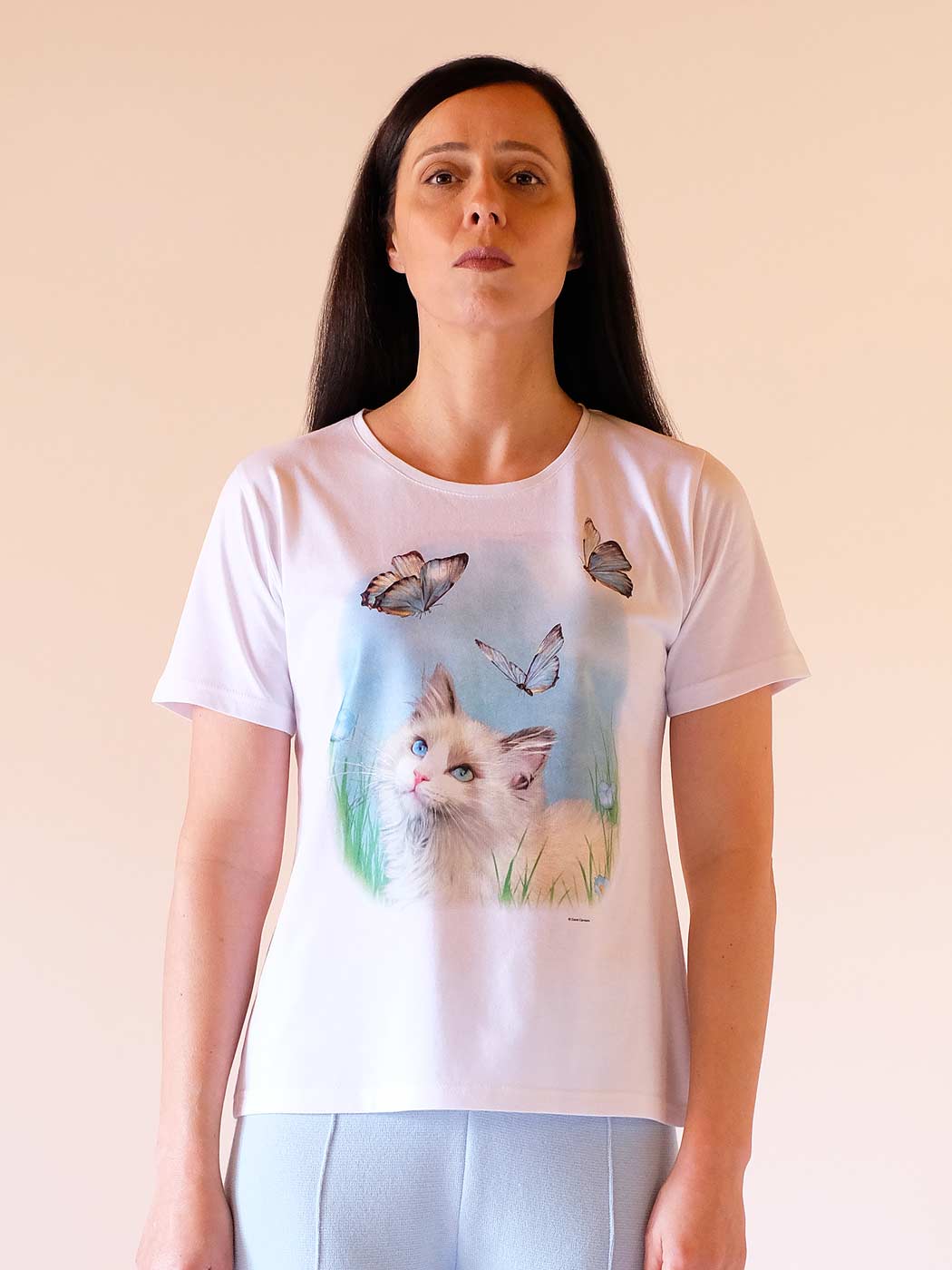 Rag Doll Cat T-shirt with Butterflies in 100% Cotton